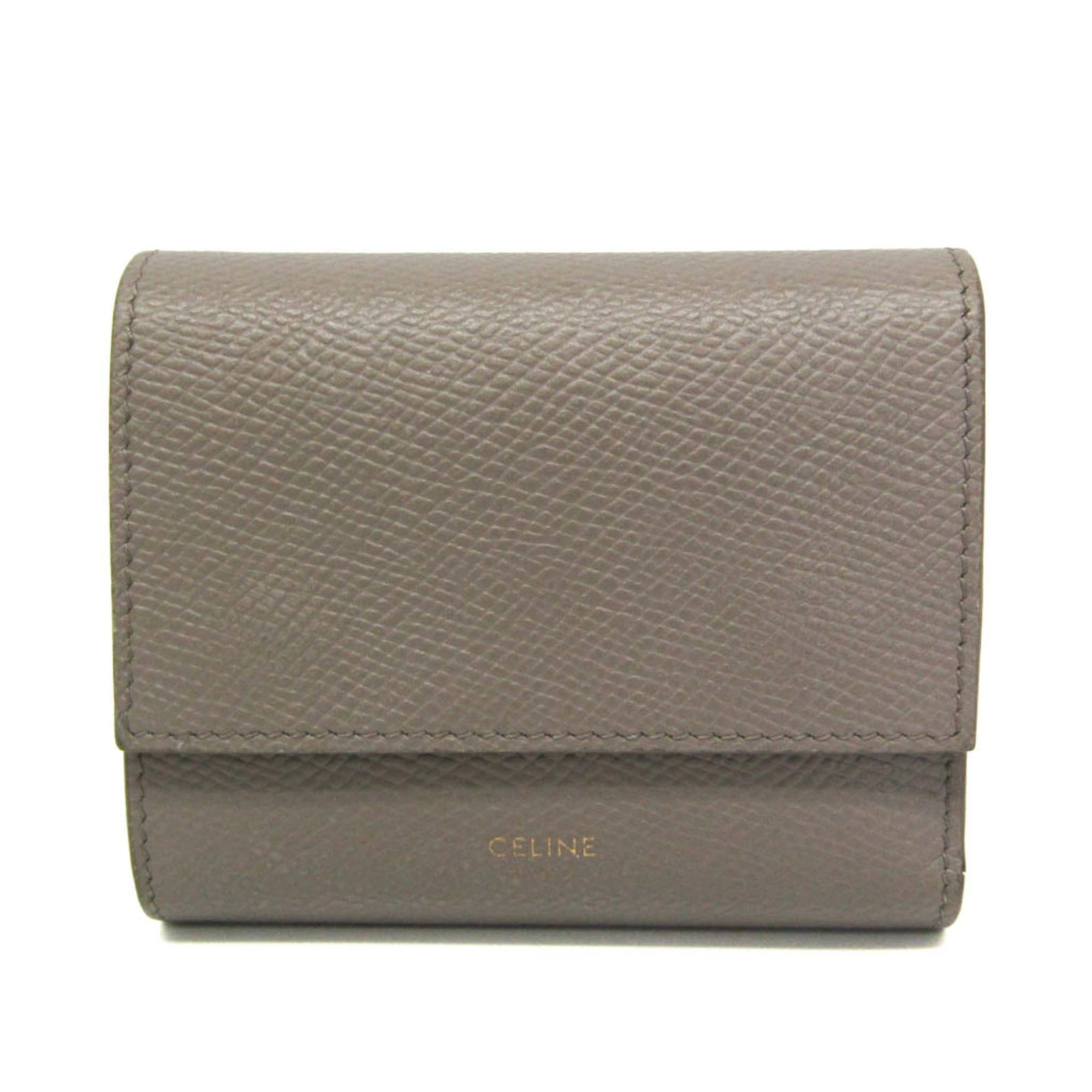 Celine Wallet (Tri-Fold) Leather: Celine Wallet (Tri-Fold) Leather The Celine Tri-Fold Leather Wallet features embossed calf leather and a classic snap closure. With four card slots, three pockets, and a coin purse, this versatile