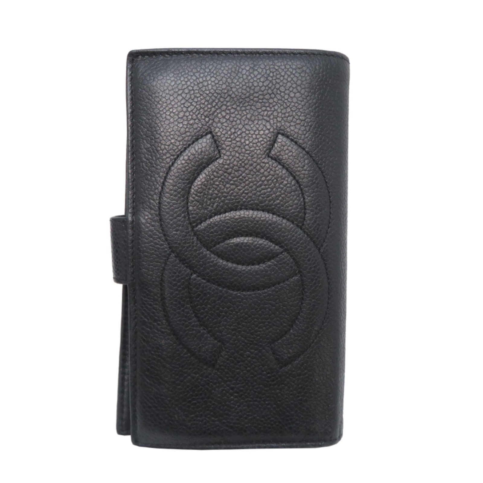 Chanel Long Wallet (Bi-Fold) Grained Calfskin: Chanel Long Wallet (Bi-Fold) Grained Calfskin This classic Chanel bi-fold wallet boasts timeless design and premium grained calfskin construction. Its sleek black finish adds an air of sophistication