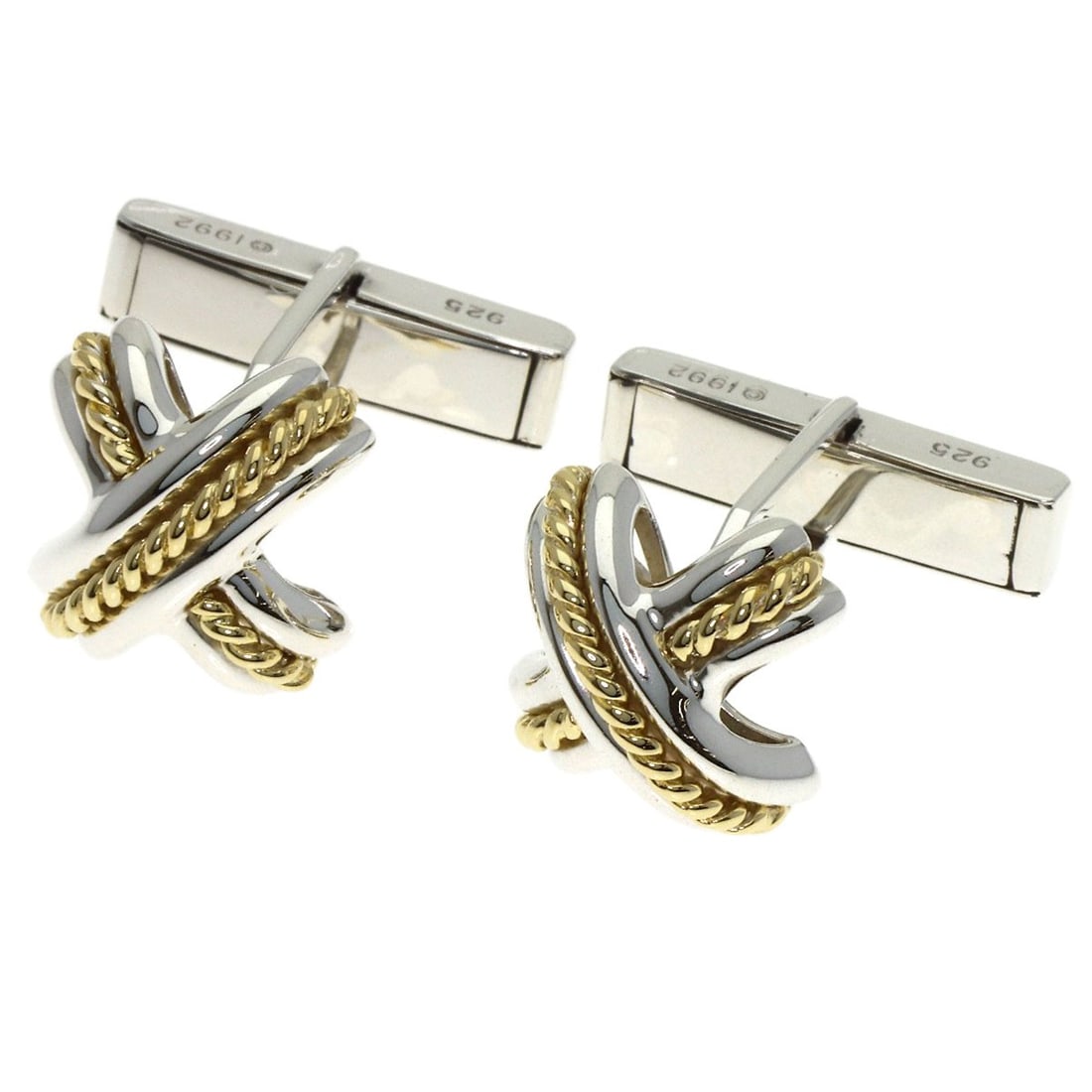 Cuff signature yellow gold silver 18k Tiffany & Co: Cuff signature yellow gold silver 18k Tiffany & Co Signature yellow gold and silver 18k Tiffany & Co cuff. This piece features a notable combination of materials and colors, with a distinctive gold ex