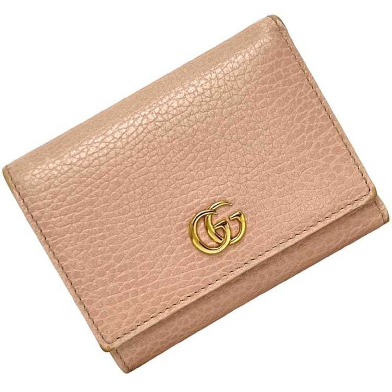 Gucci Wallet (Tri-Fold) Leather: Gucci Wallet (Tri-Fold) Leather Gucci's iconic tri-fold wallet boasts a striking pink beige leather finish, adding a touch of elegance to any outfit. With its classic design and durable construction, 