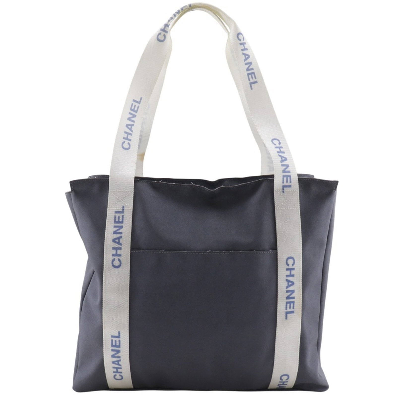 Chanel Tote Bag Nylon: Chanel Tote Bag Nylon This Chanel Tote Bag Nylon in gray features a classic design with a durable nylon material and a sturdy zipper closure. Measuring 34cm x 39cm x 13cm, it has a comfortable handle