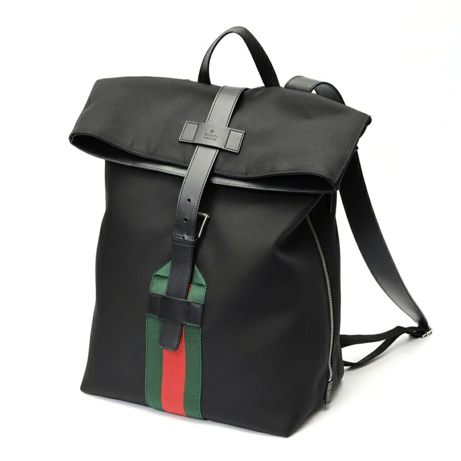 Gucci Backpack Canvas Leather: Gucci Backpack Canvas Leather Canvas and leather combine in this Gucci backpack, featuring black canvas with leather accents. The bag has some scratches and dirt from previous use, but remains in very