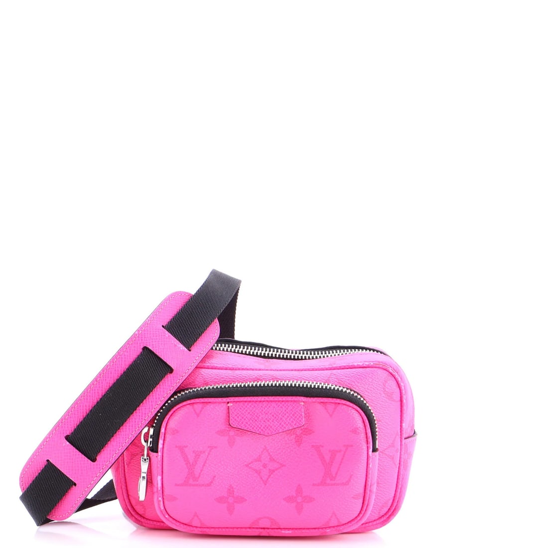 Outdoor pouch by Louis Vuitton: Outdoor pouch by Louis Vuitton The Louis Vuitton Outdoor Pouch boasts a vibrant pink canvas exterior with heavy edge wear and scuffs, adding a touch of worn elegance to its design. With its cross body