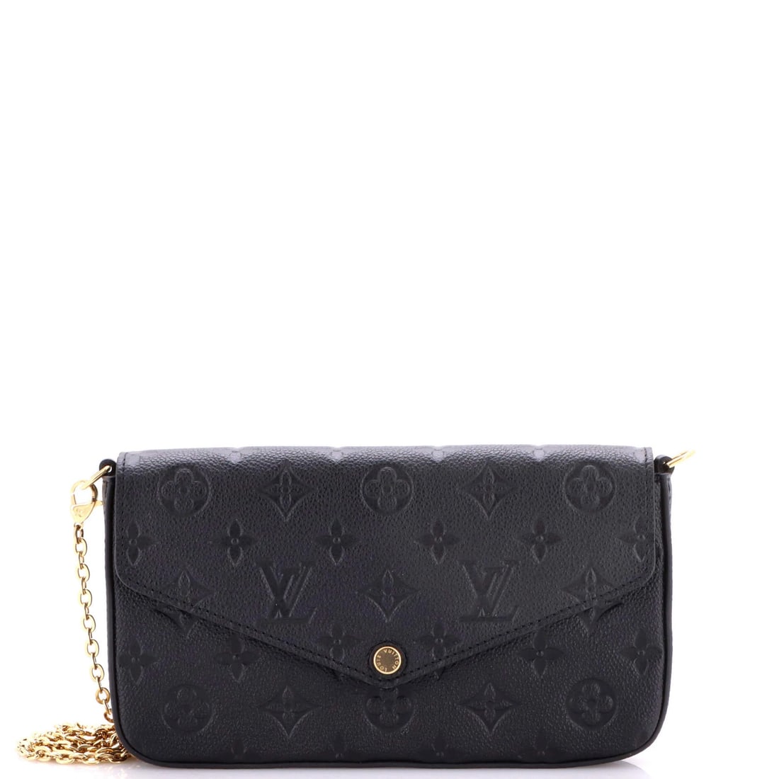 Monogram Leather Empreinte Pochette Felicie Louis Vuitton: Monogram Leather Empreinte Pochette Felicie Louis Vuitton Black Monogram Empreinte Leather Cross Body Bag with Gold Hardware. This Louis Vuitton Felicie Pochette features a classic design with minor s