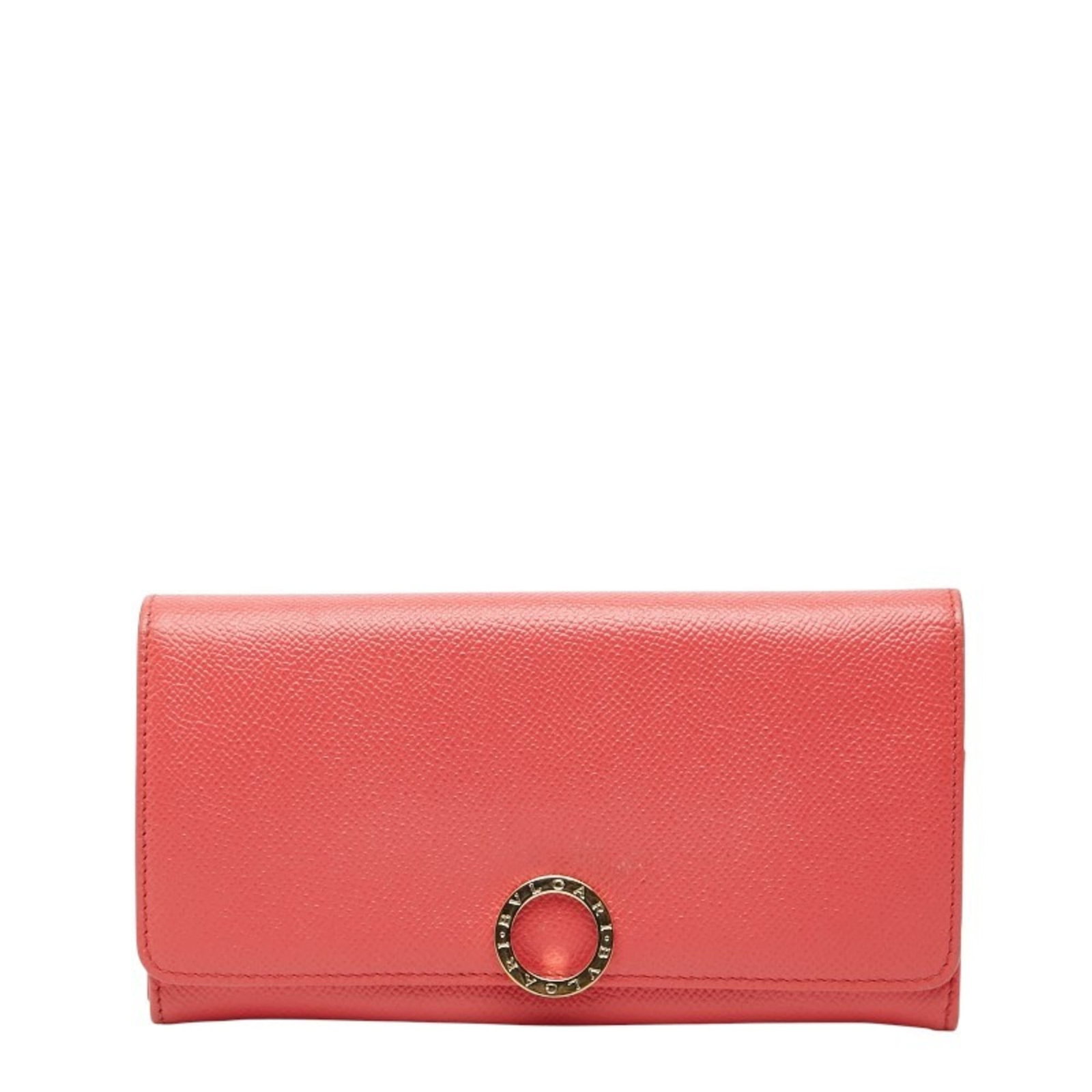 Bvlgari Long Wallet (Bi-Fold) Leather: Bvlgari Long Wallet (Bi-Fold) Leather The Bvlgari Long Wallet in pink leather offers a stylish and spacious design. With its bi-fold structure and comfortable size, this wallet can hold all your essen