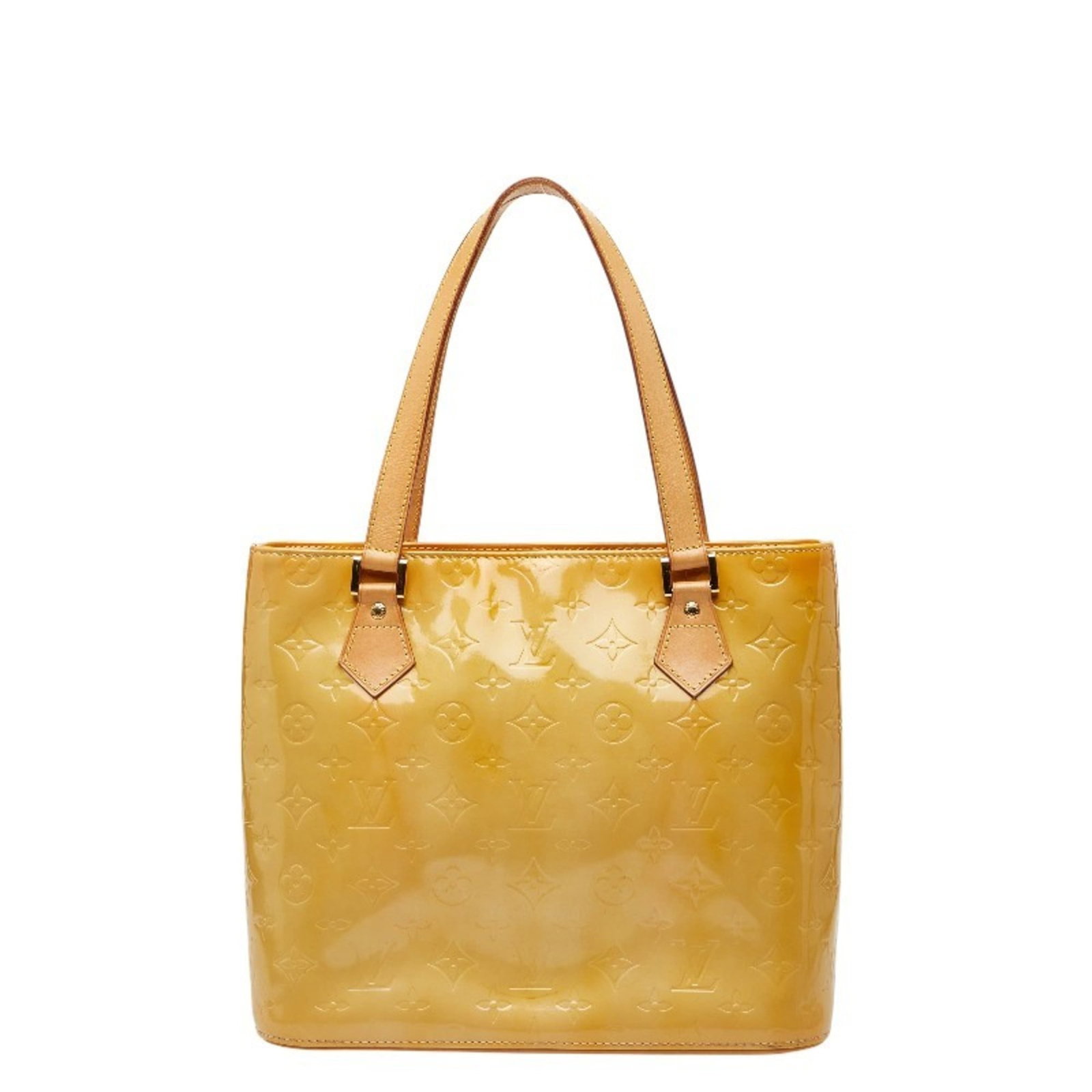 Louis Vuitton Handbag Tote Bag Patent Leather: Louis Vuitton Handbag Tote Bag Patent Leather Patent leather finishes this vibrant lime yellow Louis Vuitton tote bag, adding a touch of bold elegance to any outfit. Measuring 24cm x 29.5cm x 15cm, th