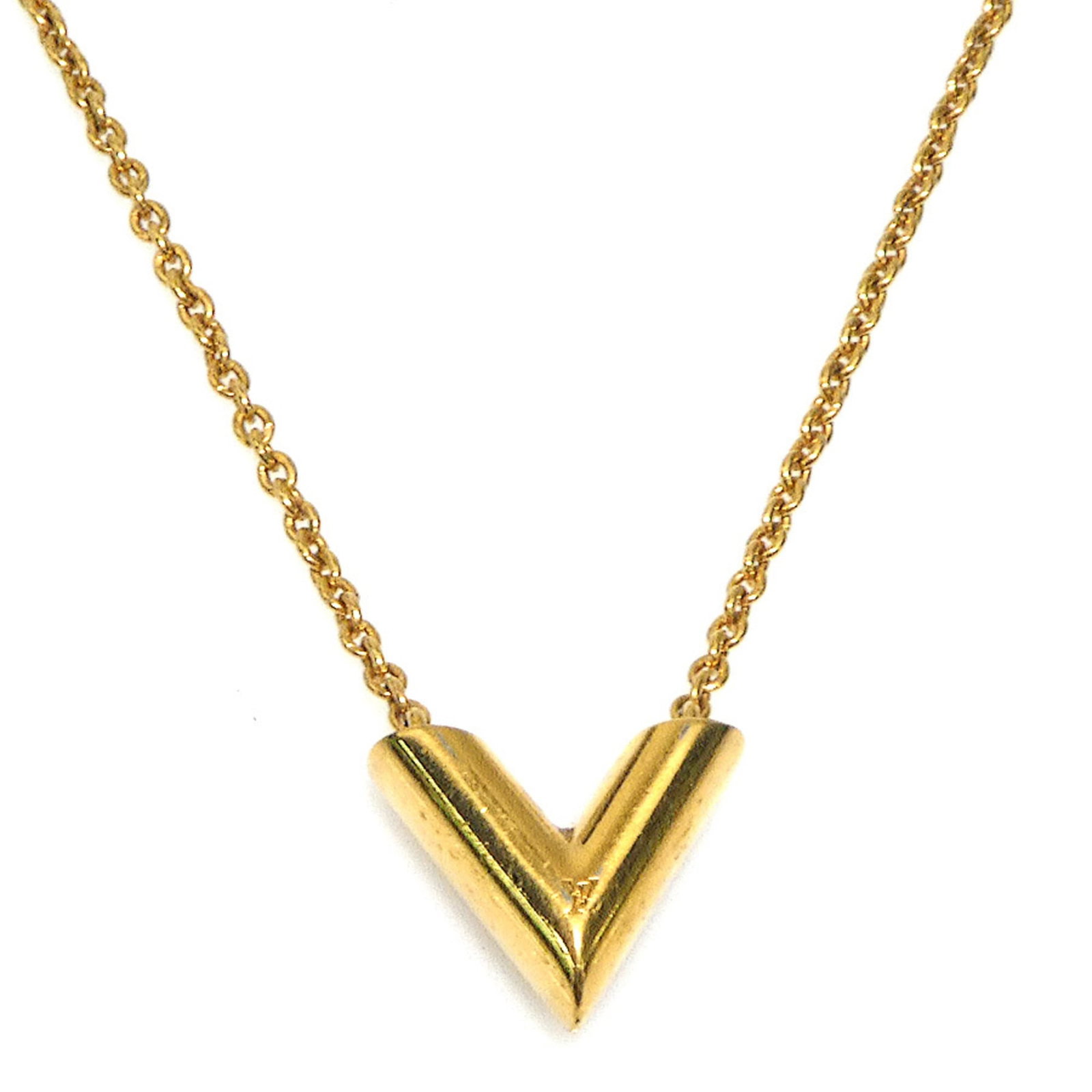 Louis Vuitton Essential V Metal Necklace Gold Women'S M61083 56688A: Louis Vuitton Essential V Metal Necklace Gold Women'S M61083 56688A The Louis Vuitton Essential V Metal Necklace in gold is a timeless accessory for women. With its 15mm x 15mm pendant and adjustable 