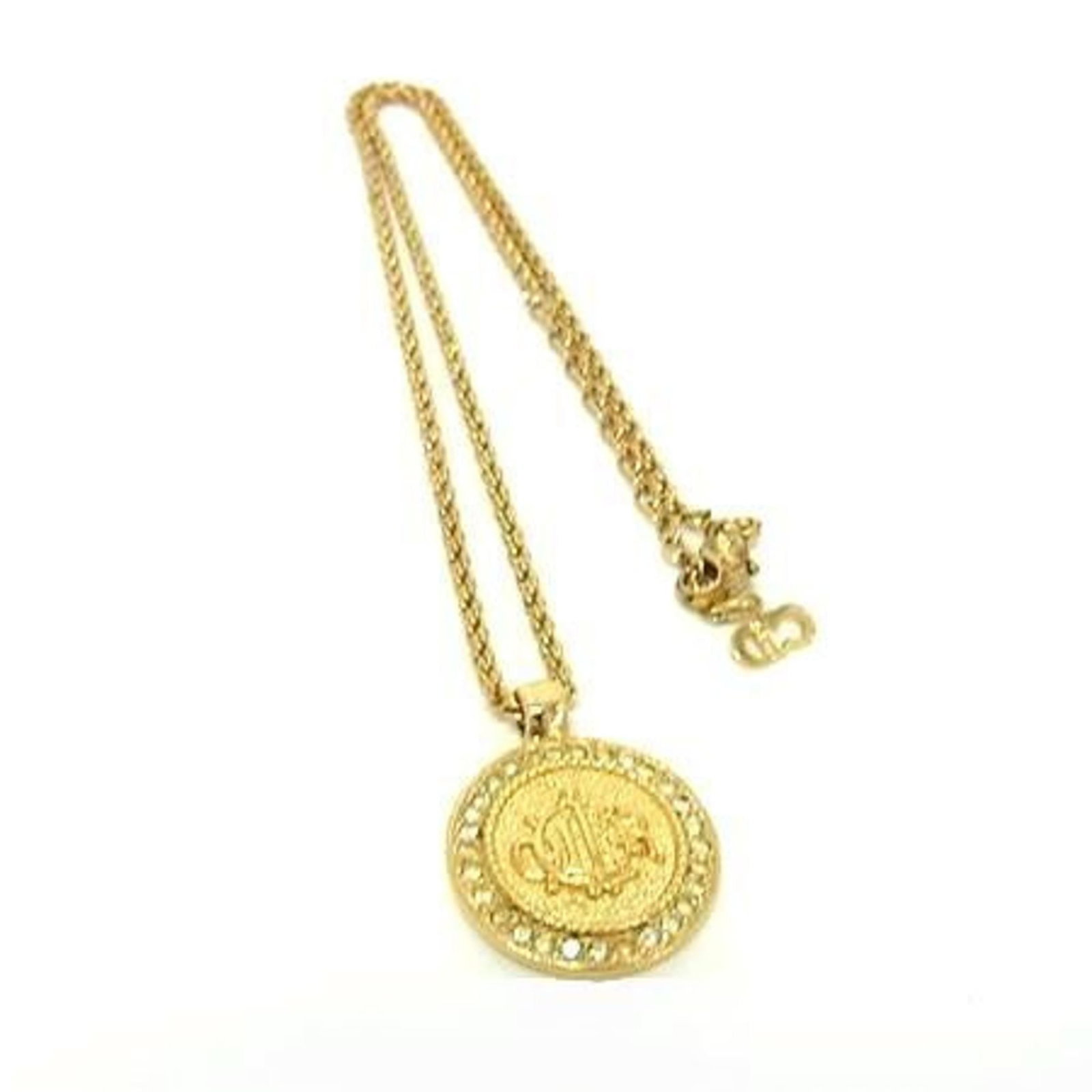 Christian Dior Women'S Gold Metal Rhinestone Necklace: Christian Dior Women'S Gold Metal Rhinestone Necklace Gold Metal Rhinestone Necklace from Christian Dior Features a pendant with rhinestones and measures 28.00mm x 22.00mm in size, set against a gold 