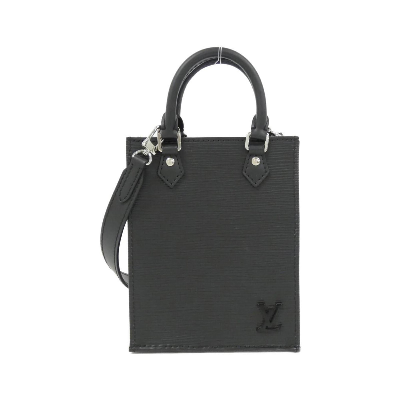 Louis Vuitton Handbag Leather: Louis Vuitton Handbag Leather Used Louis Vuitton Handbag in Black Calf Leather with Silver Hardware. This black leather handbag features a classic design and durable construction, with some minor sign