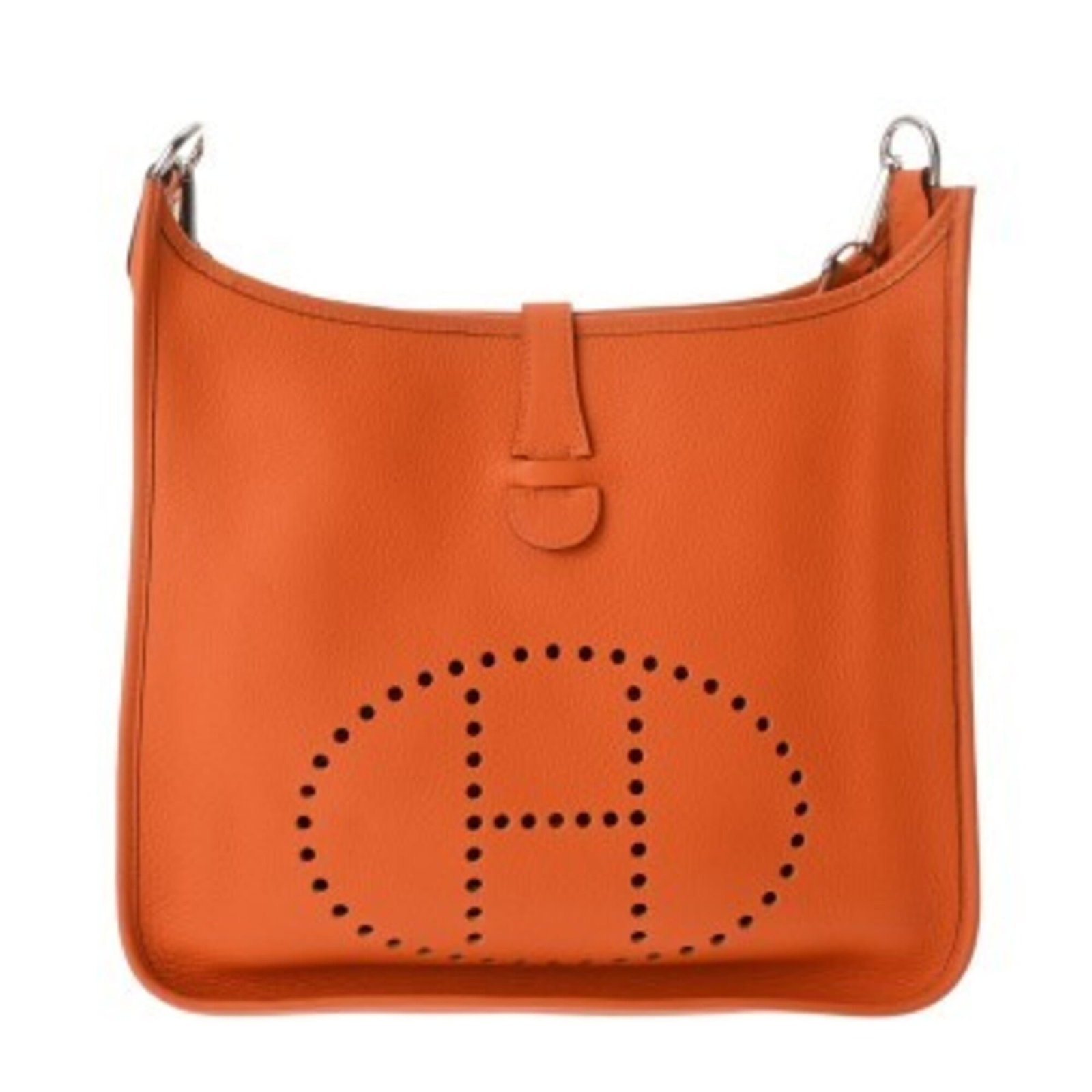 Hermes Shoulder Bag Taurillon Clemence Leather: Hermes Shoulder Bag Taurillon Clemence Leather Taurillon Clemence Leather from iconic luxury brand Hermes, this vibrant orange shoulder bag boasts sleek silver hardware. With its classic design and du