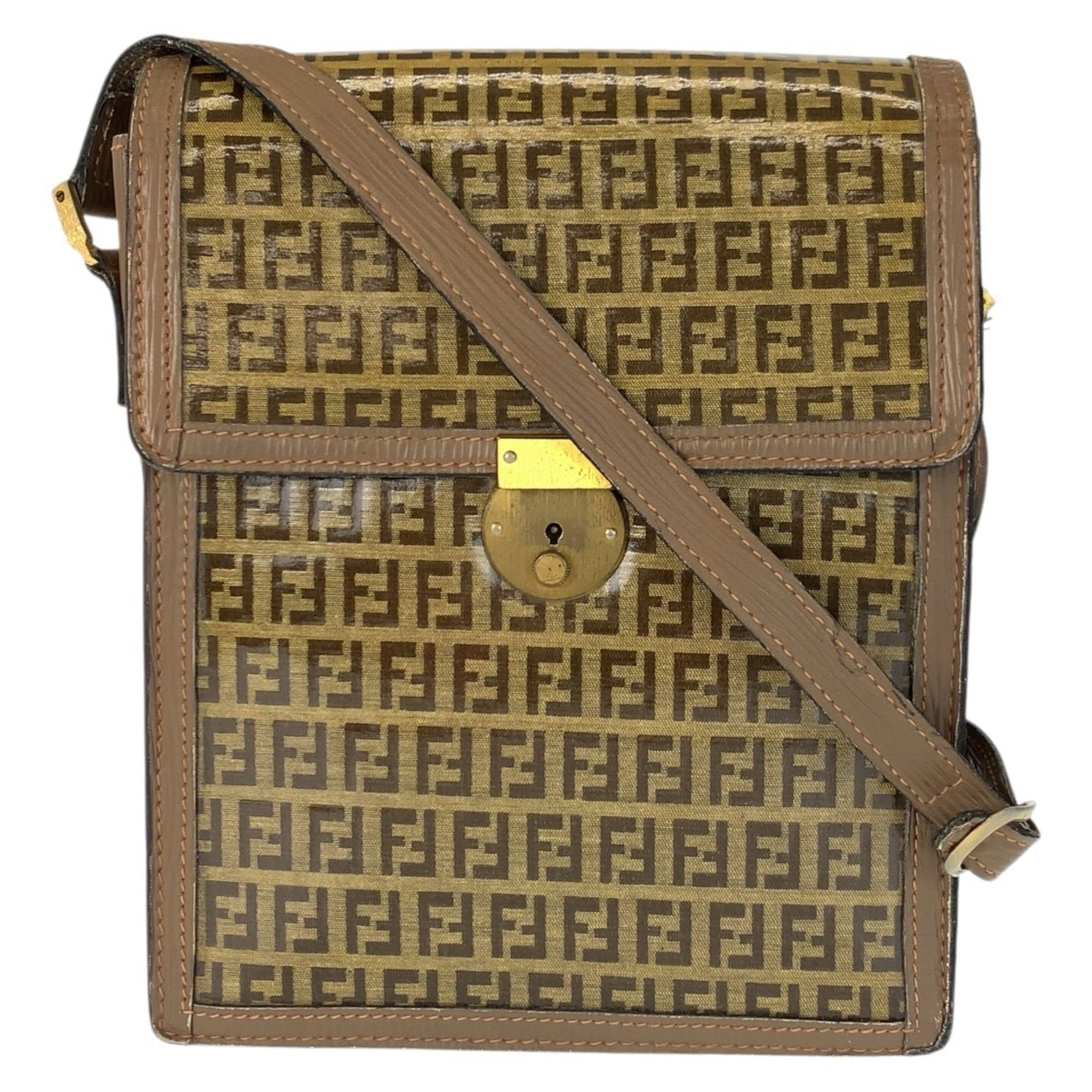 Fendi Messenger Bag Shoulder Bag Pvc Leather: Fendi Messenger Bag Shoulder Bag Pvc Leather Fendi's iconic Pvc Leather Messenger Bag features a timeless design with a classic brown color. The bag's durable construction and comfortable shoulder