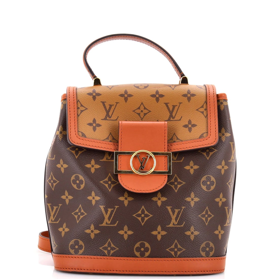 Louis Vuitton Reverse Monogram Canvas Backpack: Louis Vuitton Reverse Monogram Canvas Backpack The Louis Vuitton Reverse Monogram Canvas Backpack boasts a timeless design with its iconic brown exterior and classic Dauphine backpack style. Measuring