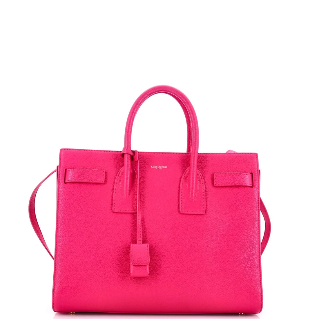 Small Leather Sac Saint Laurent NM Day Bag: Small Leather Sac Saint Laurent NM Day Bag Small Leather Sac Saint Laurent NM Day Bag in Pink features a classic tote design with a sleek leather exterior and gold hardware. The bag comes with a lock