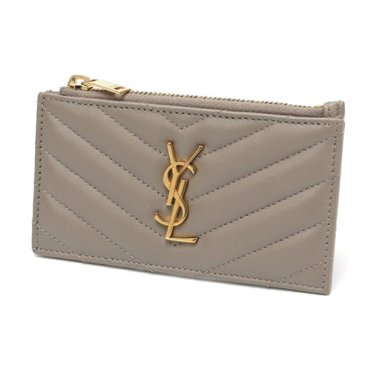 Saint Laurent Card Case Leather: Saint Laurent Card Case Leather This Saint Laurent card case is made from high-quality lambskin leather in a versatile gray color. With some minor scratches and dirt, it retains its overall excellent 