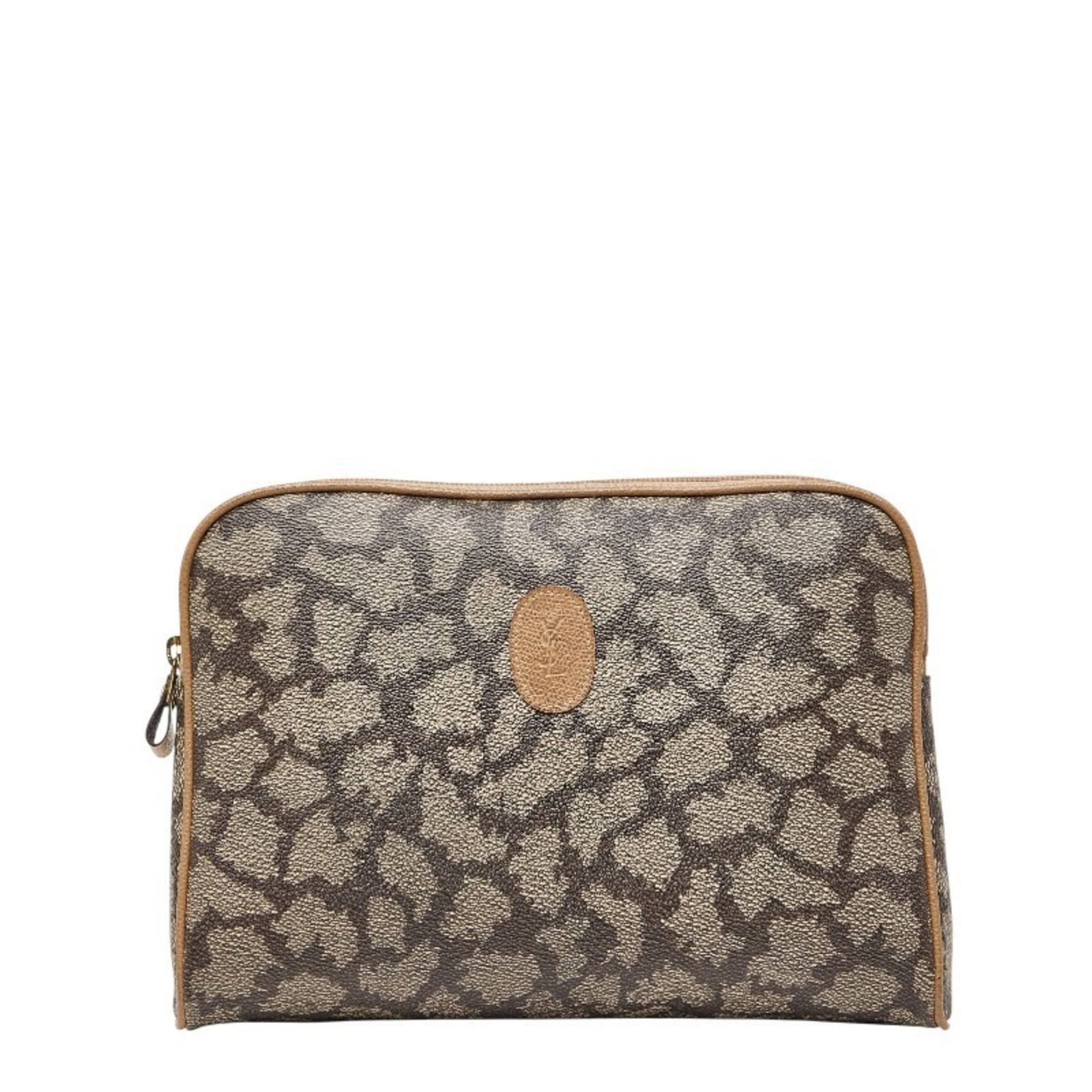 Saint Laurent Clutch Bag Leather Pvc: Saint Laurent Clutch Bag Leather Pvc This Saint Laurent clutch bag features a unique combination of leather and PVC materials in a beautiful beige and brown color. With its classic design and compact 