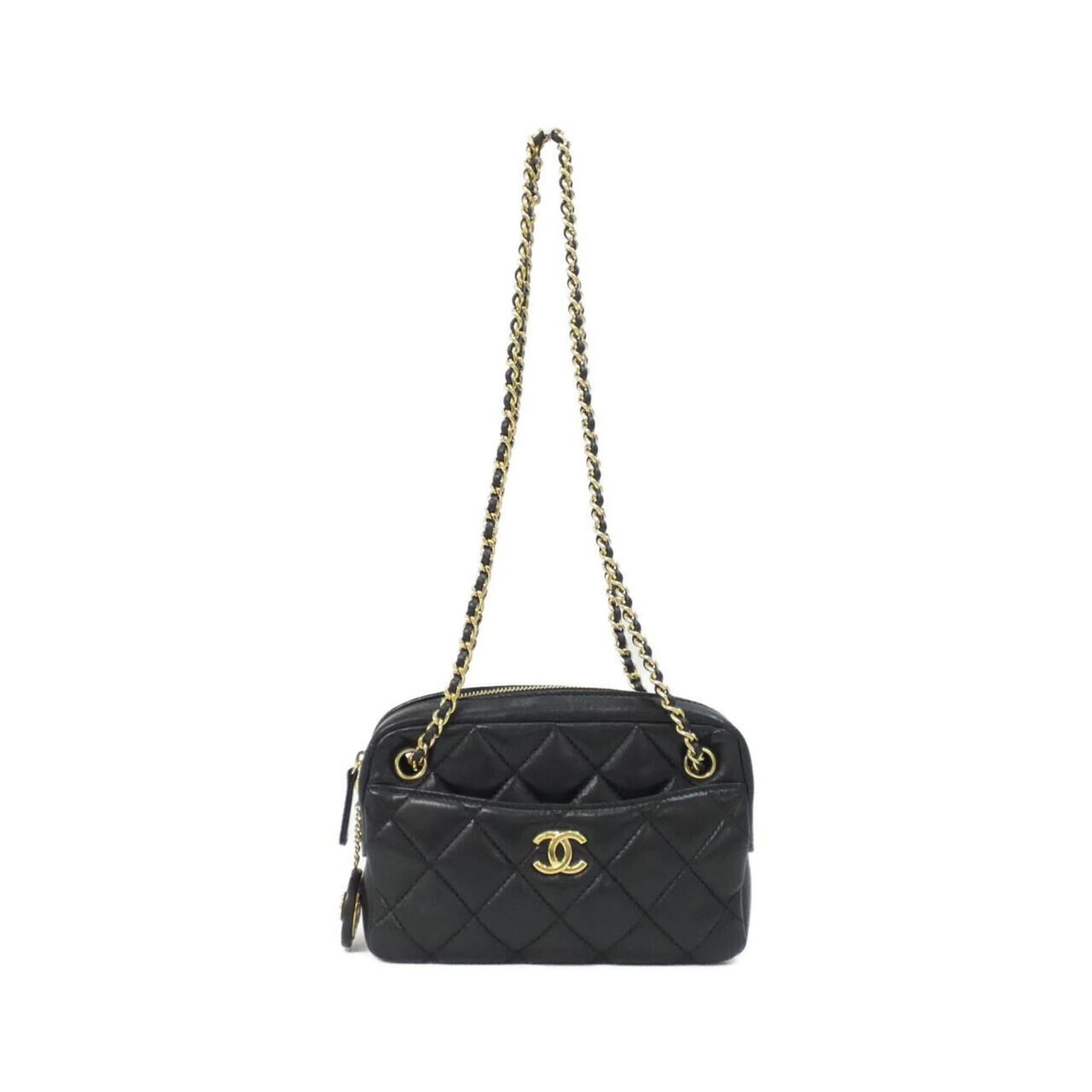 Chanel Shoulder Bag Leather: Chanel Shoulder Bag Leather This classic Chanel shoulder bag features high-quality black leather construction. With its timeless design and compact size, it's perfect for everyday use. The bag shows s