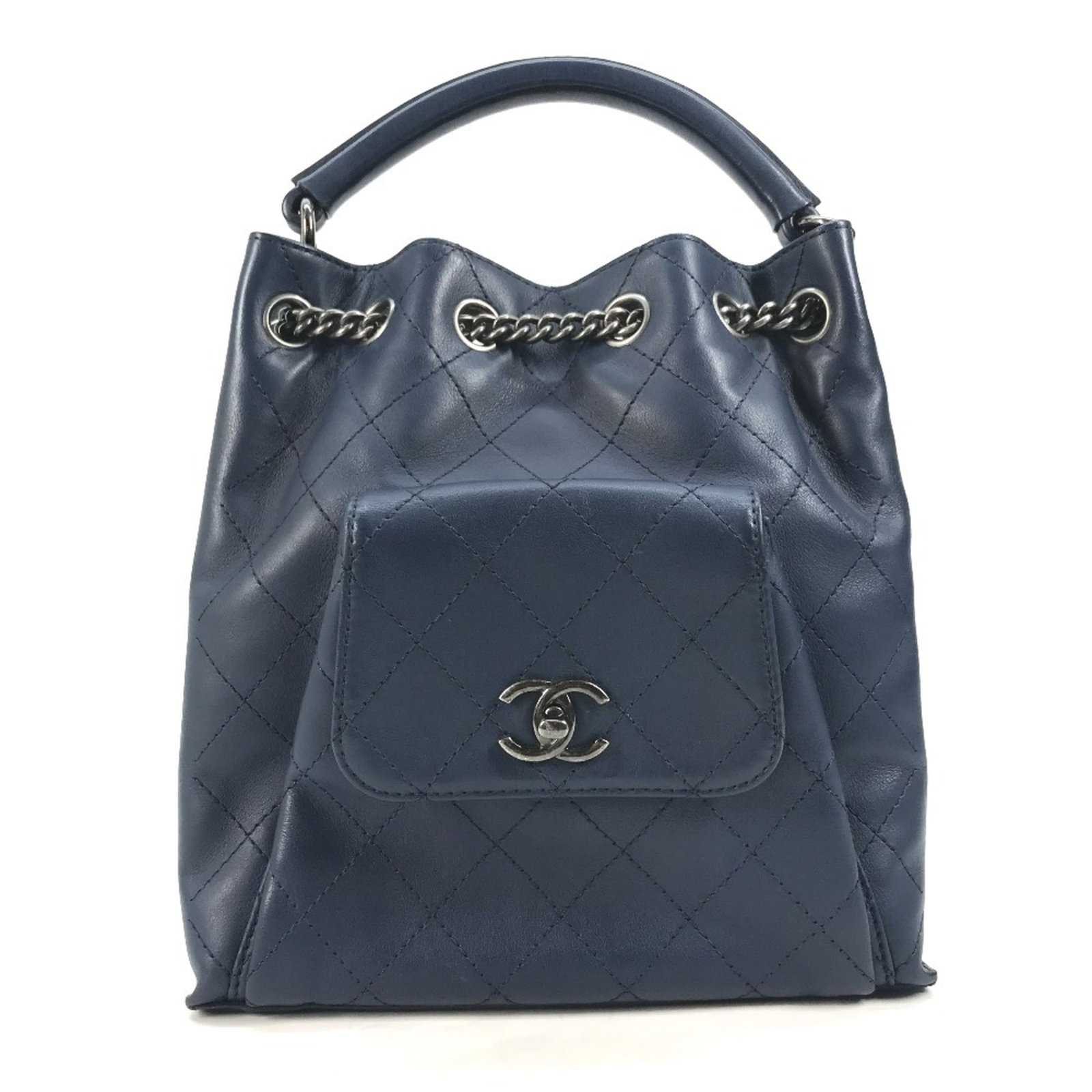 Chanel Handbag Shoulder Bag Leather: Chanel Handbag Shoulder Bag Leather This pre-owned Chanel shoulder bag features high-quality leather in a beautiful blue hue. With its open closure and classic design, this timeless piece is perfect f