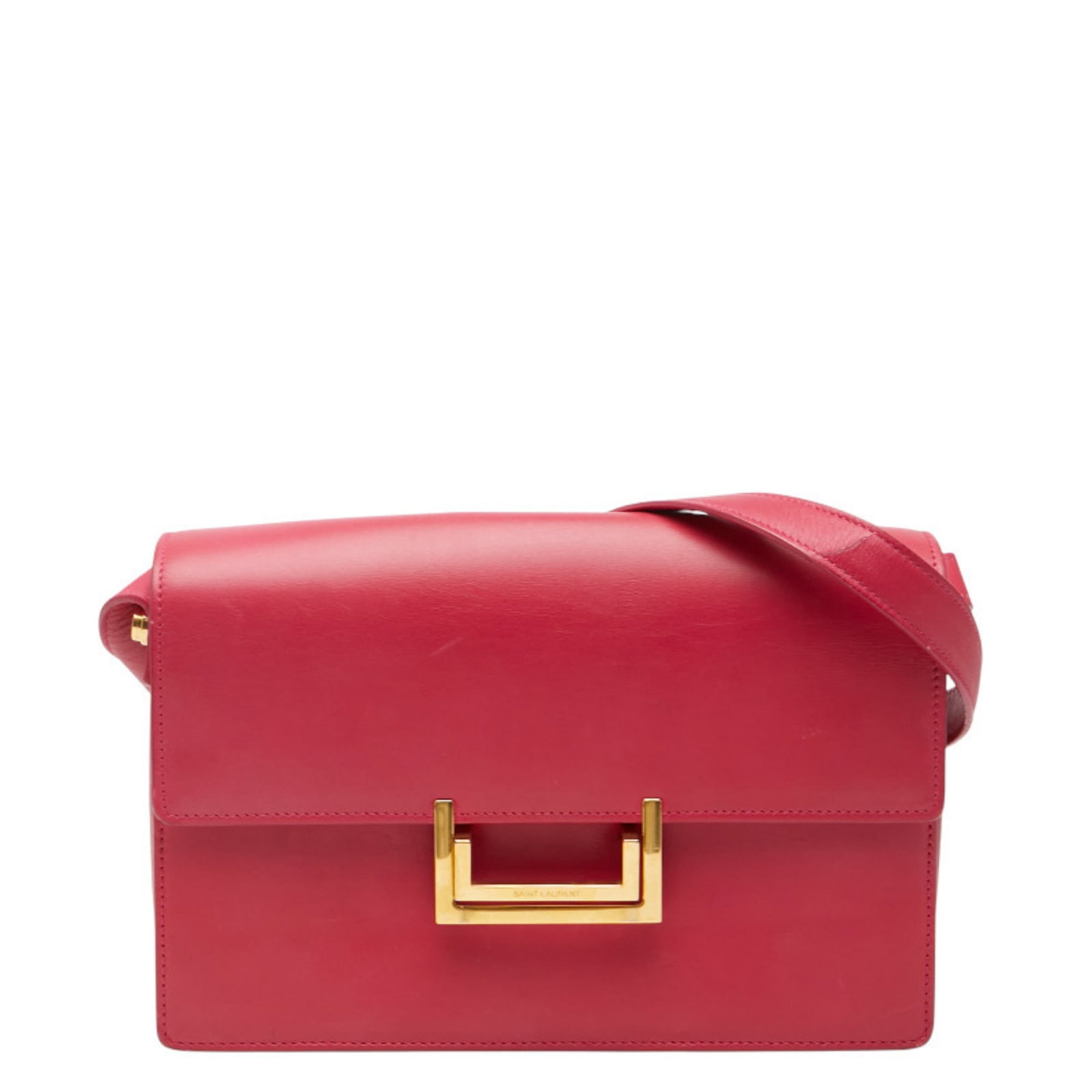 Saint Laurent Shoulder Bag Leather: Saint Laurent Shoulder Bag Leather This Saint Laurent shoulder bag features high-quality leather with a striking pink color. The bag has been used and shows signs of wear, including scratches and dirt