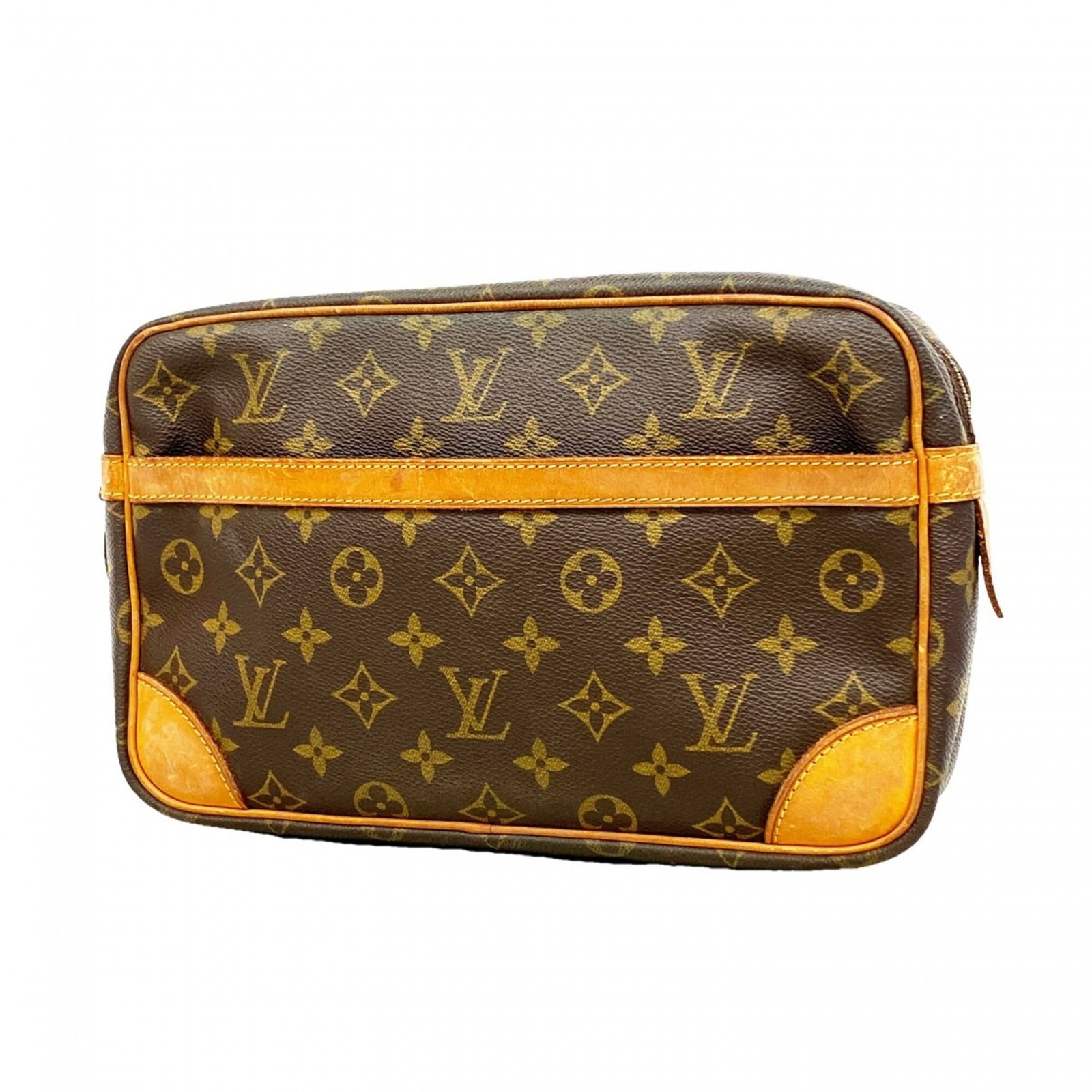 Louis Vuitton Clutch Bag: Louis Vuitton Clutch Bag Brown Louis Vuitton Clutch Bag for sale. This used clutch bag features the iconic brand's signature monogram pattern and has a brown color. With its compact size and classic