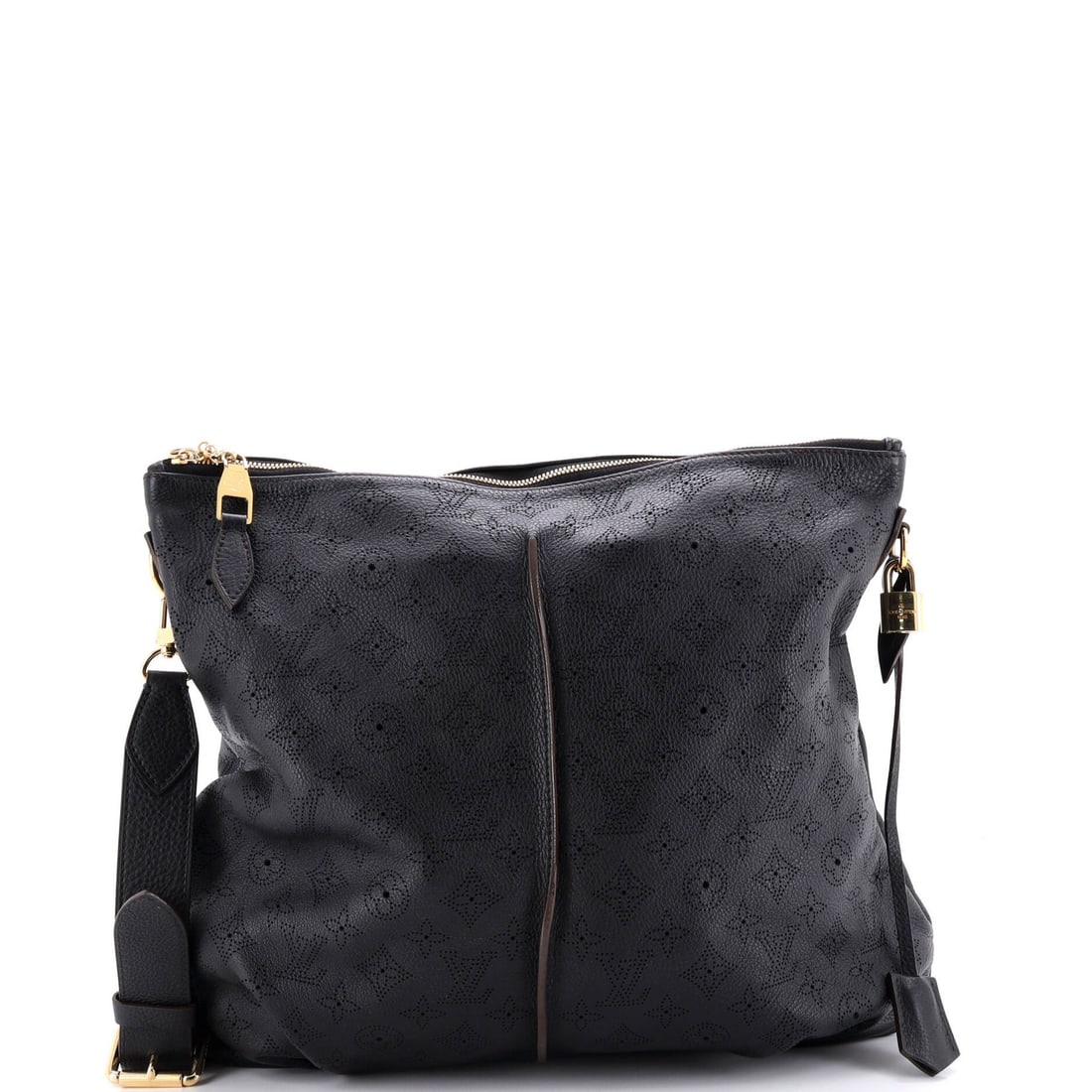 Selene Mahina MM Handbag Leather Vuitton Louis: Selene Mahina MM Handbag Leather Vuitton Louis The Selene Mahina MM Handbag in black leather features a classic hobos style with clean lines and timeless elegance. Measuring 14" tall and 15" wide, thi