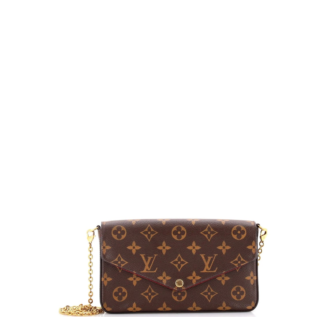 Louis Vuitton canvas felicie monogram pochette: Louis Vuitton canvas felicie monogram pochette The Louis Vuitton Felicie Pochette Monogram Canvas Cross Body Bag features a classic brown canvas exterior with minor edge wear and scuffs. With its