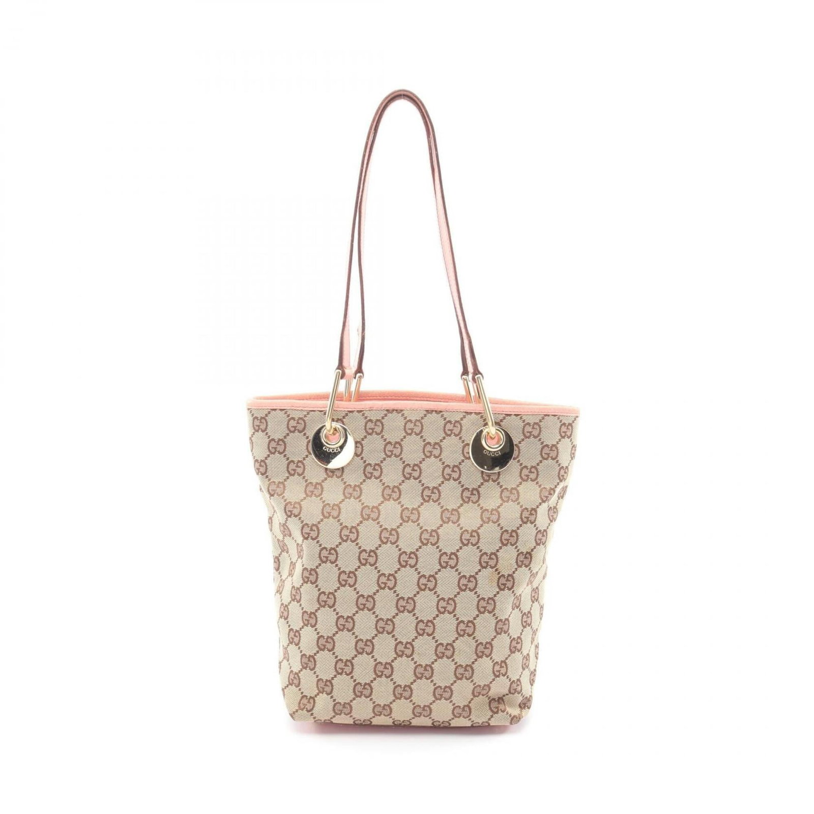 Gucci Handbag Tote Bag Canvas Leather: Gucci Handbag Tote Bag Canvas Leather Gucci's iconic canvas leather tote bag boasts a timeless beige and pink color combination, making it a stylish addition to any wardrobe. With its classic design