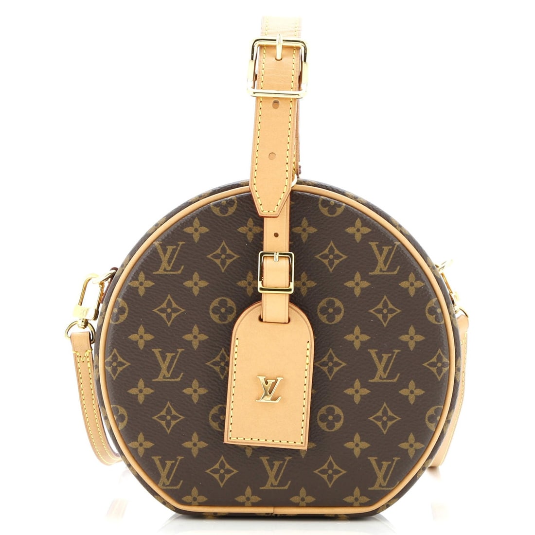 Monogram Canvas Small Monogramted Bag: Monogram Canvas Small Monogramted Bag This Louis Vuitton Petite Boite Chapeau Bag features a classic monogram canvas design in brown, with a neutral leather interior and gold hardware. The bag has a s