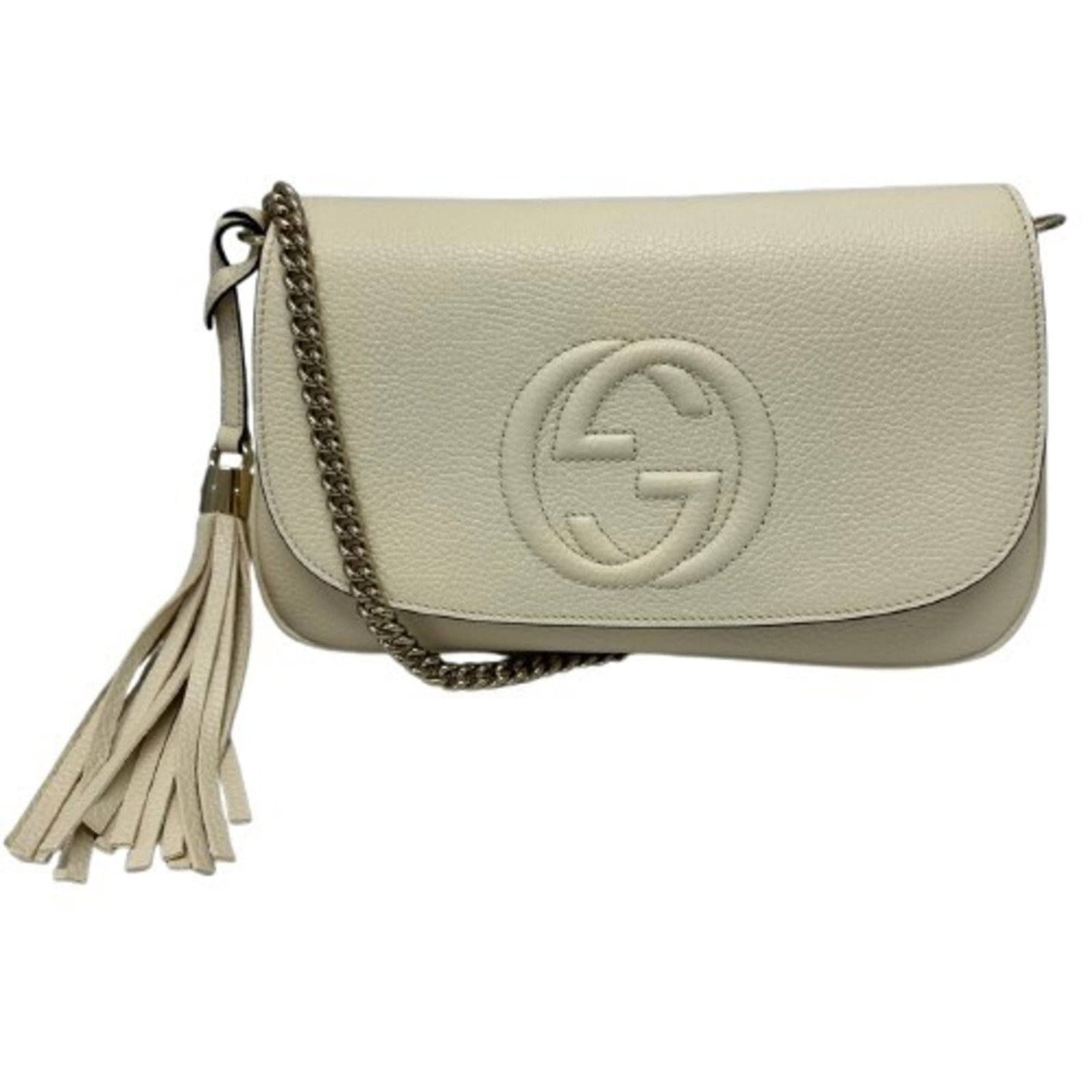 Gucci Shoulder Bag Leather: Gucci Shoulder Bag Leather White Gucci leather shoulder bag with a classic design. This used bag features some scratches and dirt, but remains in very good condition overall. With its timeless style a