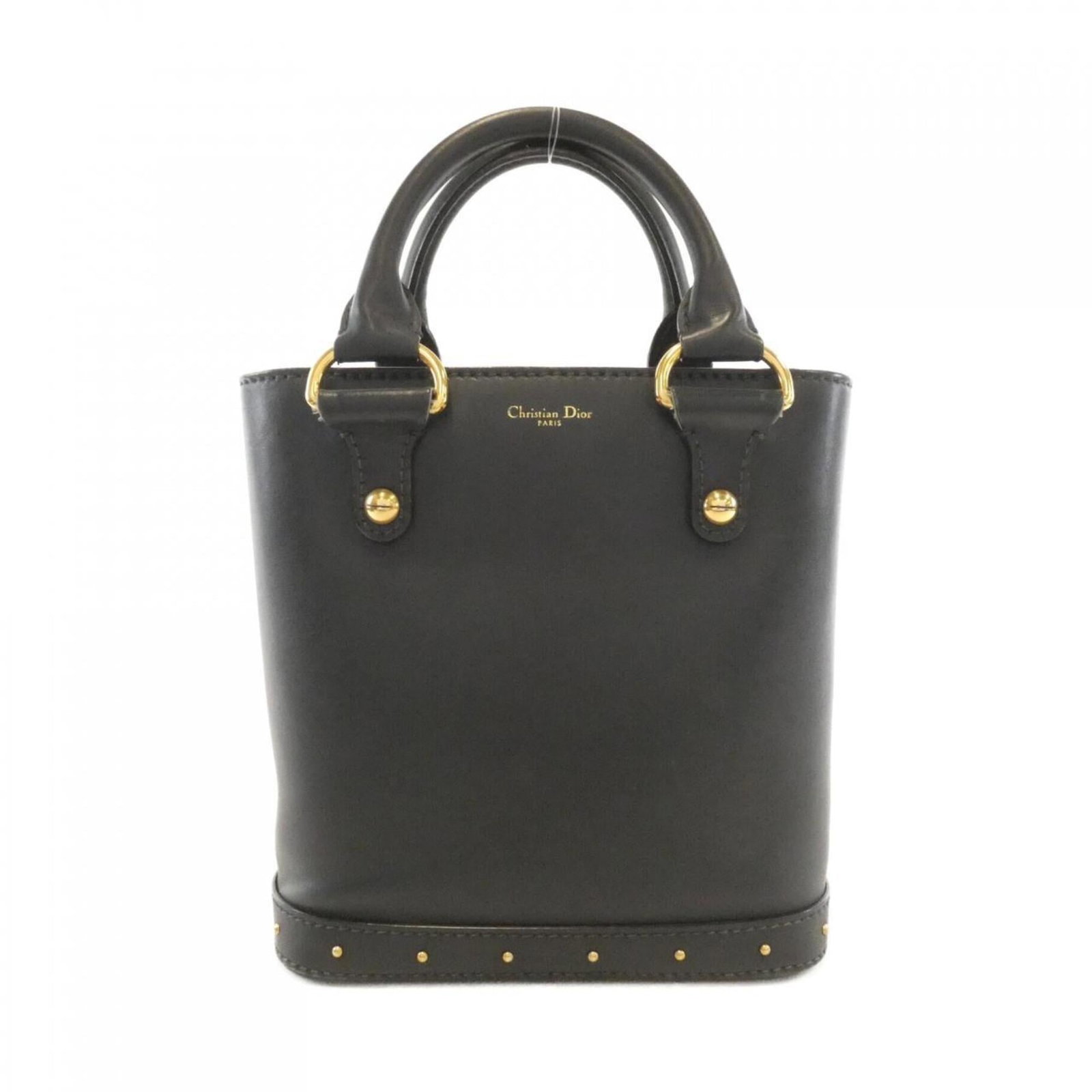 Christian Dior Handbag Leather: Christian Dior Handbag Leather Black leather Christian Dior handbag with gold hardware, bearing traces of usage and minor damages. This used handbag is in acceptable condition for continued use, offer