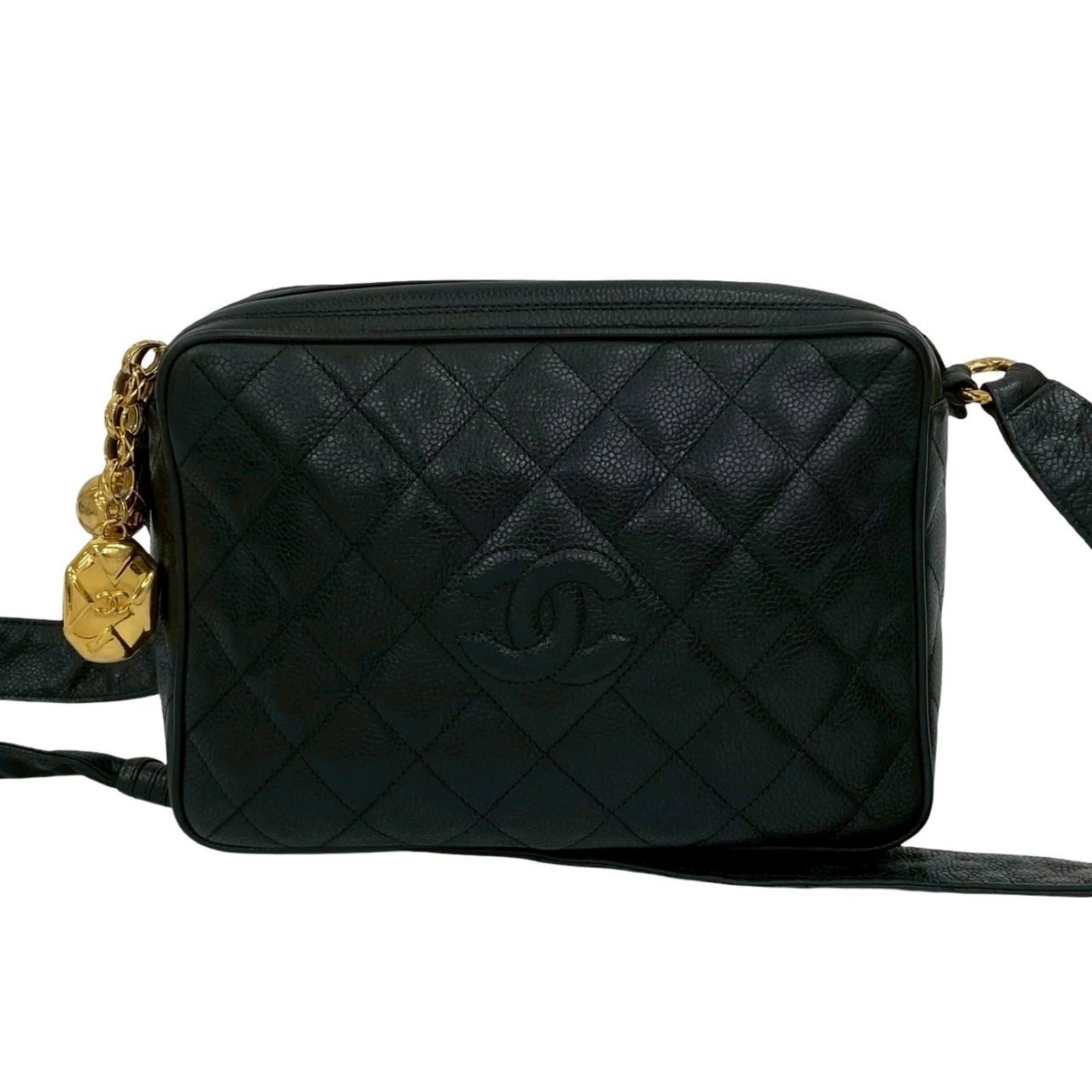 Chanel Pochette Shoulder Bag Grained Calfskin: Chanel Pochette Shoulder Bag Grained Calfskin The Chanel Pochette Shoulder Bag in black features a classic design with a timeless silhouette. Made from high-quality grained calfskin, this bag boasts a