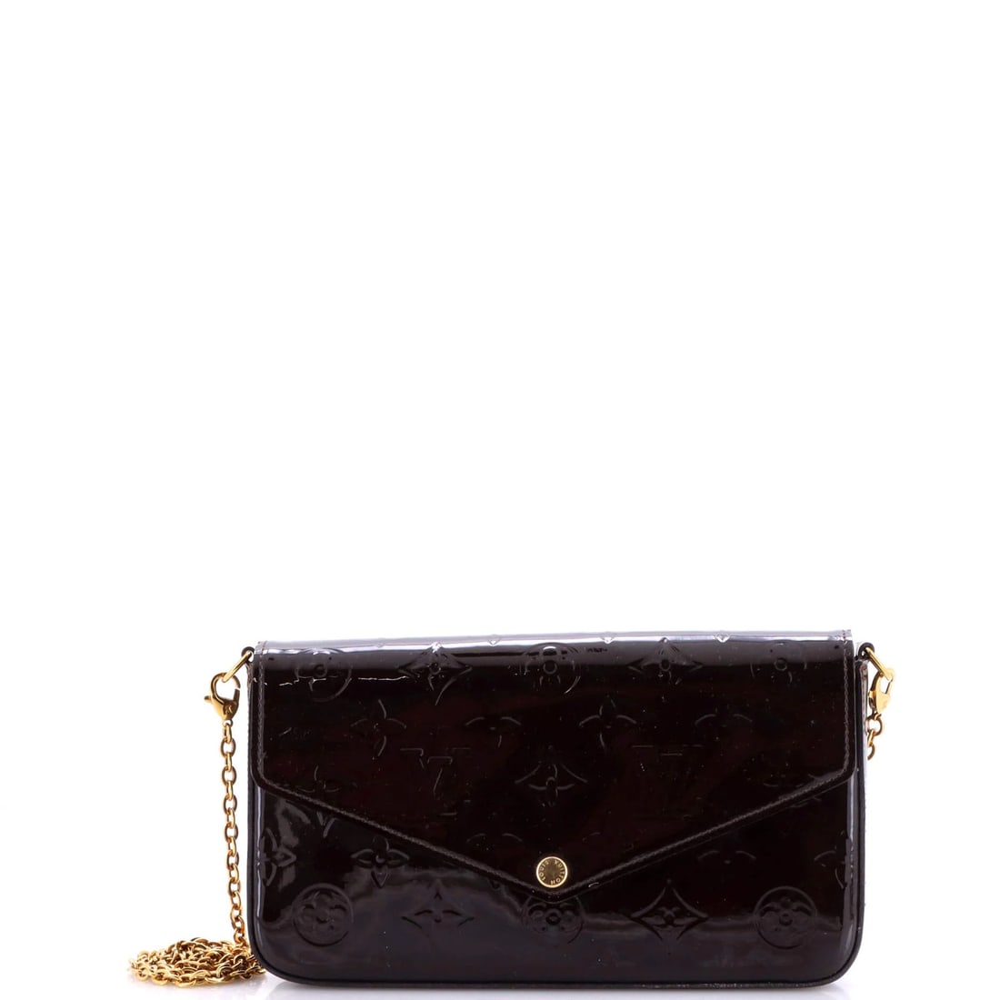 Felicie Pochette Monogram Louis Vuitton Vernis: Felicie Pochette Monogram Louis Vuitton Vernis The Felicie Pochette Monogram Louis Vuitton Vernis features a striking red patent leather exterior with gold hardware. This iconic cross-body bag boasts 