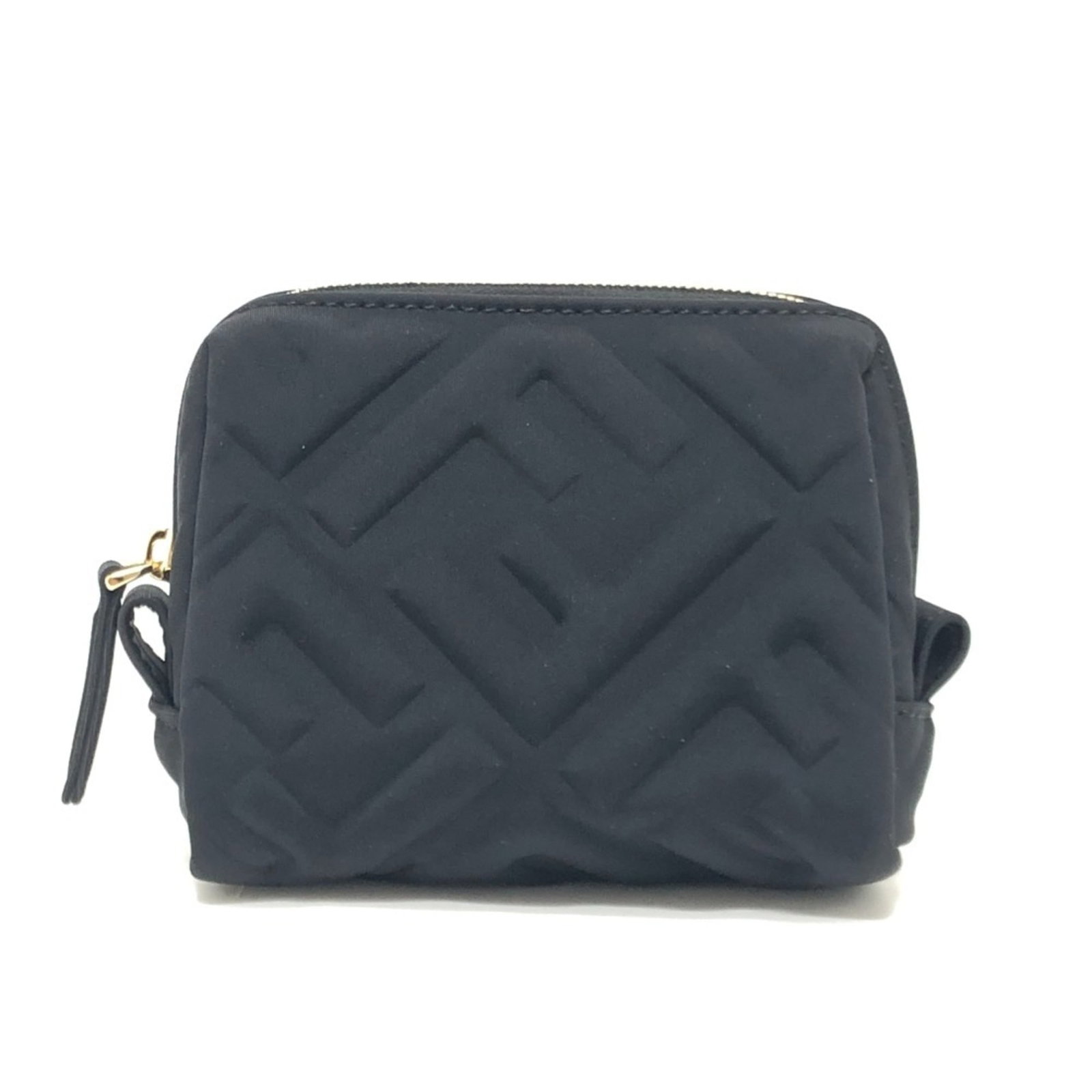 Fendi Pouch Wash Bag Canvas: Fendi Pouch Wash Bag Canvas Canvas pouch wash bag from Fendi in black, featuring a zipper closure and measuring 10cm x 12cm x 5cm. The item has traces of usage with scratches and dirt, indicating its 