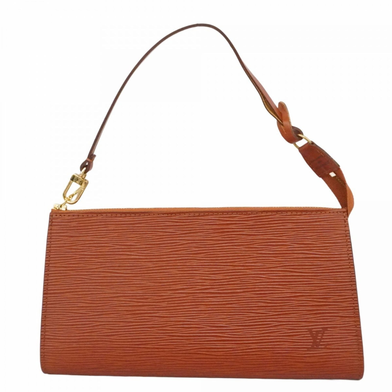 Louis Vuitton Pouch: Louis Vuitton Pouch Louis Vuitton pouch in Kenyan Brown, featuring a classic design with a 13cm x 24cm x 2.5cm size and a worn, used condition with visible scratches and dirt. The pouch bears a signat