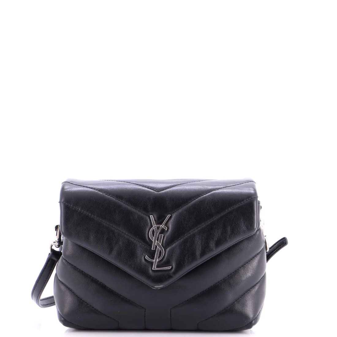 Chevron leather toy matelasse shoulder bag saint laurent loulou: Chevron leather toy matelasse shoulder bag saint laurent loulou Black Saint Laurent Loulou Matelasse Chevron Leather Cross Body Bag with Silver Hardware. This iconic shoulder bag features a striking m