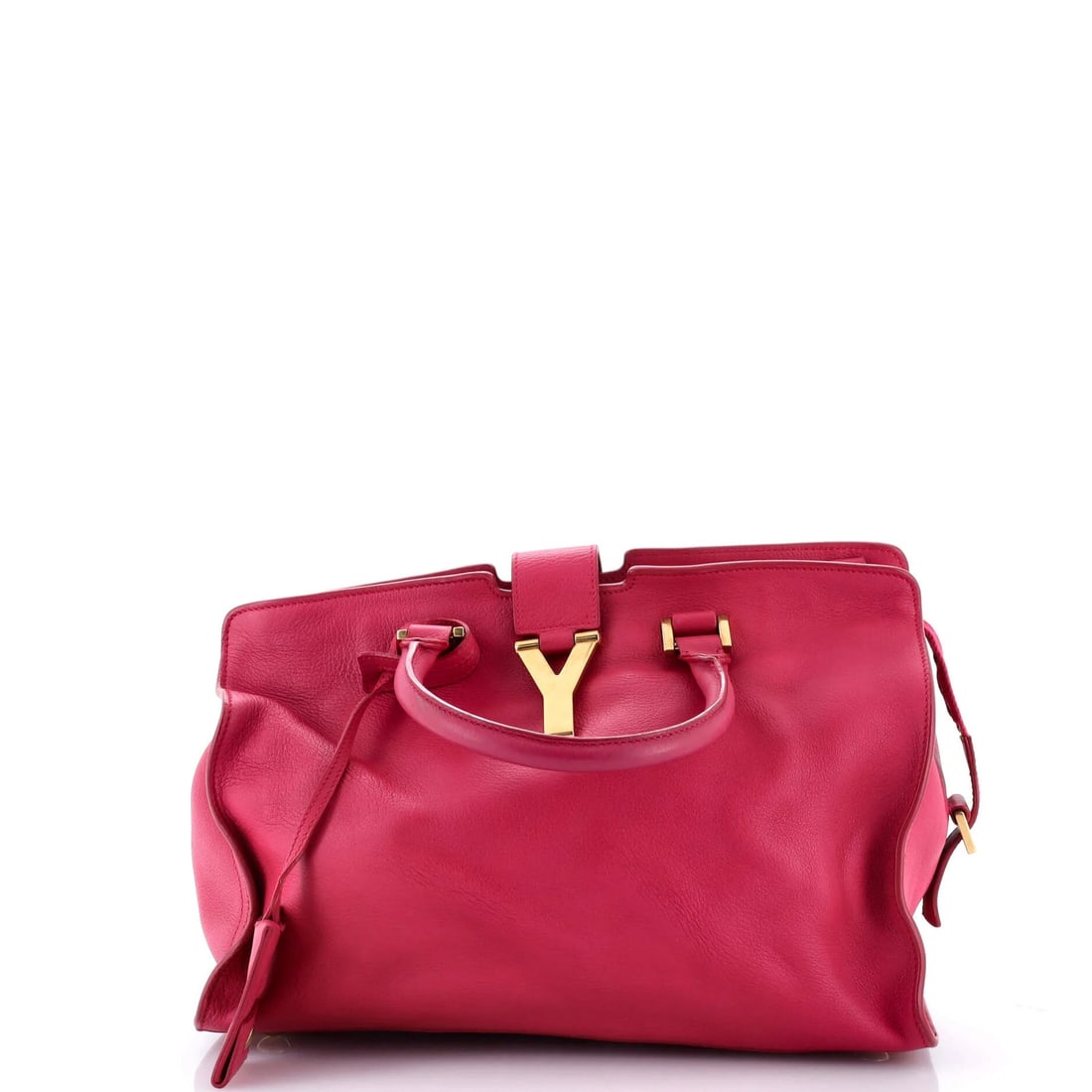 Classic Saint Laurent Y Cabas Leather Small: Classic Saint Laurent Y Cabas Leather Small This classic Saint Laurent Y Cabas Leather Small features a timeless design with a pink exterior and interior, adorned with aged gold hardware. The leather