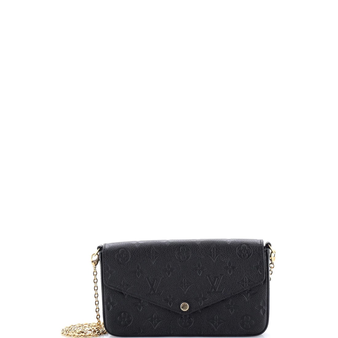 Monogram Leather Empreinte Pochette Felicie Louis Vuitton: Monogram Leather Empreinte Pochette Felicie Louis Vuitton The Louis Vuitton Felicie Pochette Monogram Empreinte Leather Cross Body Bag features a sleek black exterior with subtle blue undertones, ador