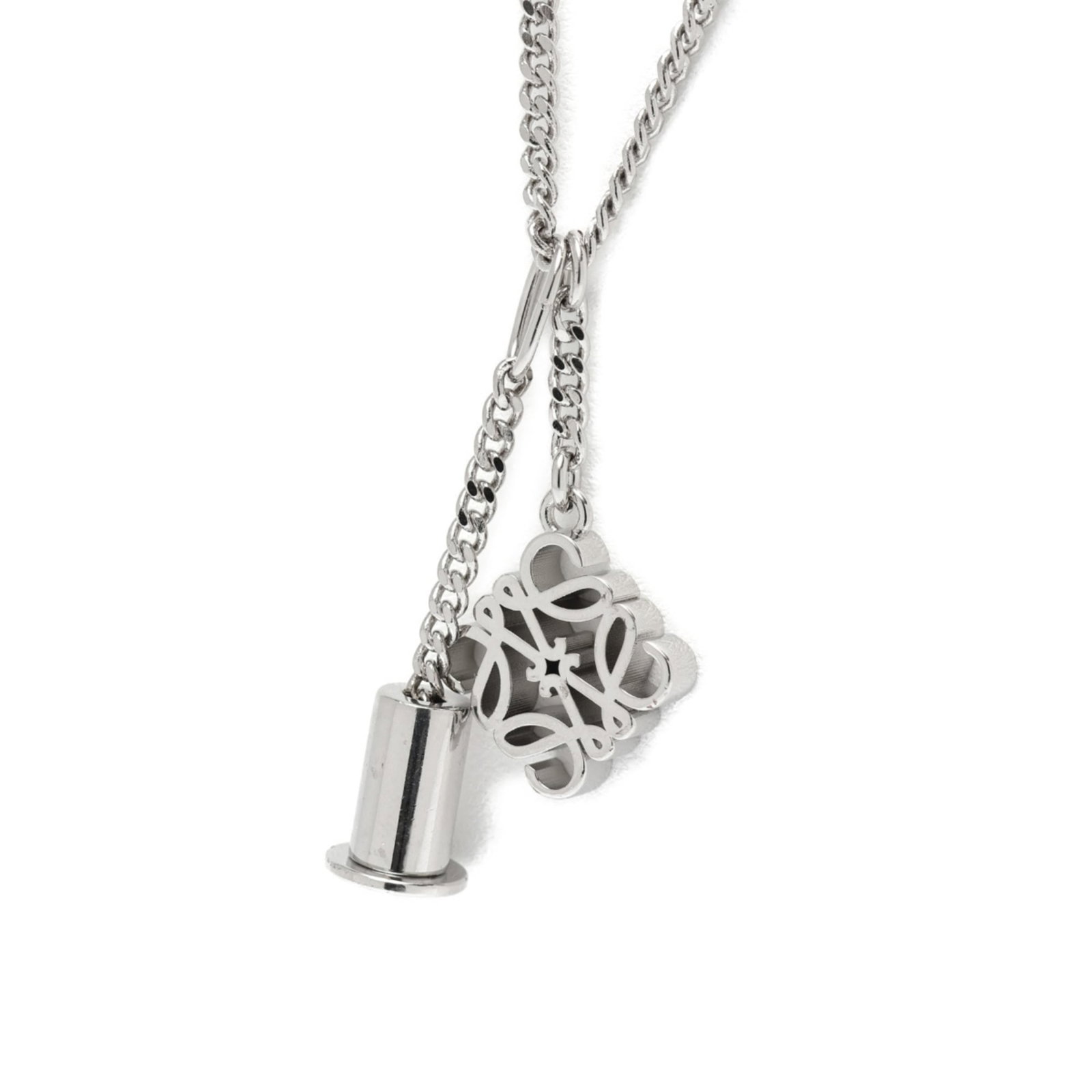 Loewe Anagram Personalization Necklace Metal Palladium (Silver) S-158906: Loewe Anagram Personalization Necklace Metal Palladium (Silver) S-158906 The Loewe Anagram Personalization Necklace in palladium features an intricate design with a metal palladium pendant. With its