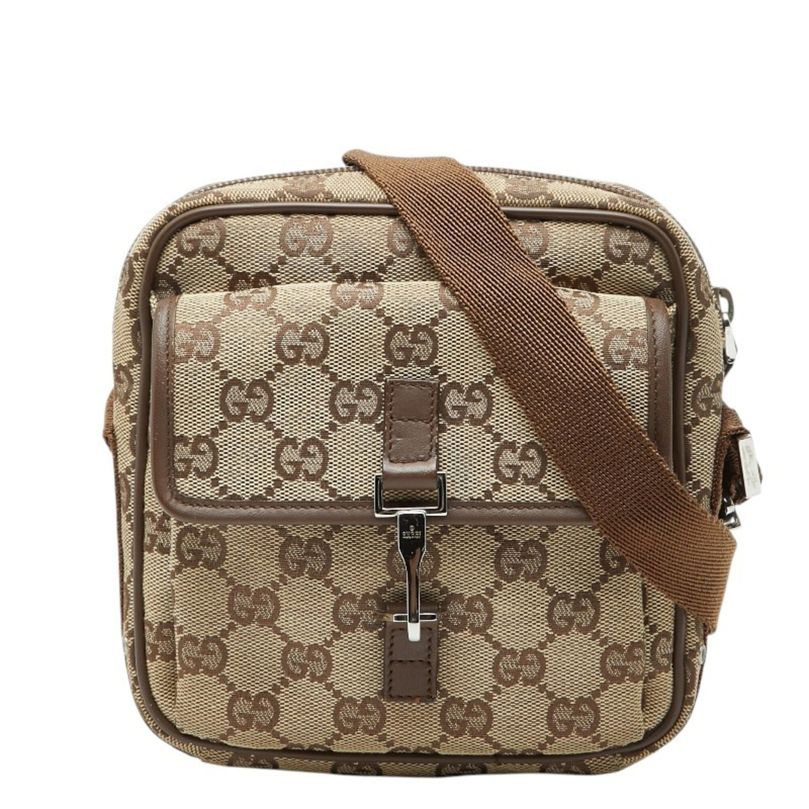 Gucci Shoulder Bag Canvas Leather: Gucci Shoulder Bag Canvas Leather This Gucci shoulder bag features a unique combination of canvas and leather materials in a beautiful beige and brown color. With its classic design and compact size, 