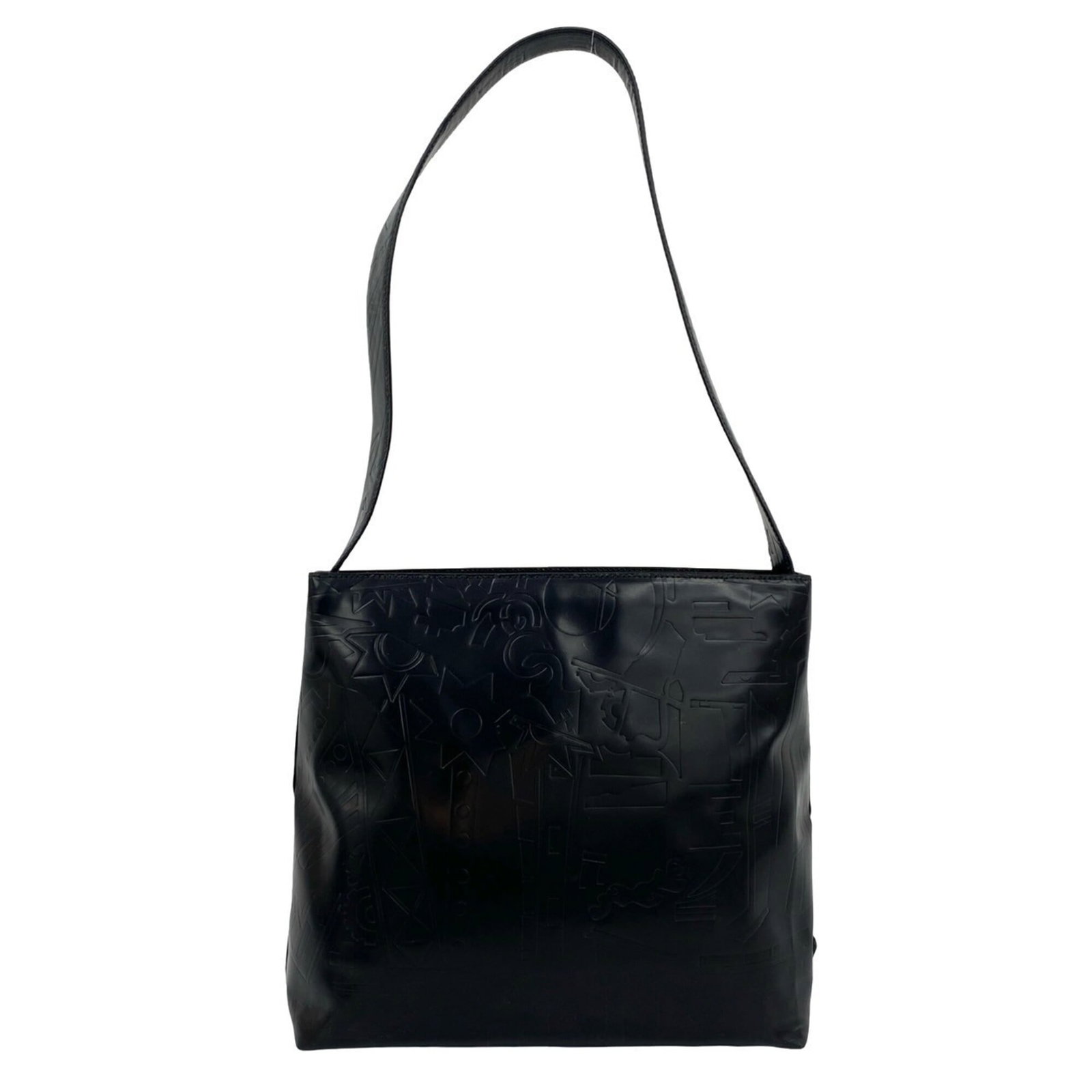 Prada Shoulder Bag Tote Bag Leather: Prada Shoulder Bag Tote Bag Leather Prada's iconic shoulder bag tote features sleek black leather construction with subtle signs of wear. The classic design boasts a timeless appeal, while minor scrat