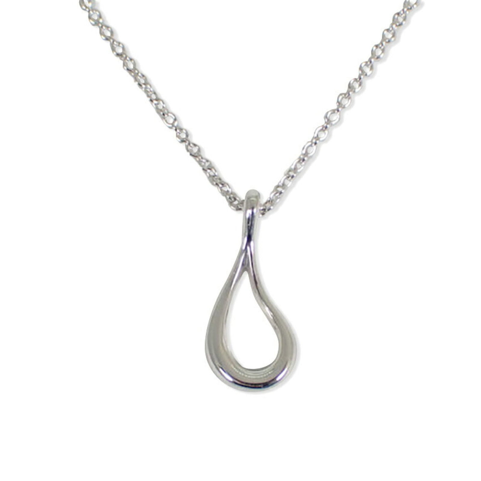 Tiffany 925 Teardrop Pendant Necklace: Tiffany 925 Teardrop Pendant Necklace Sterling silver teardrop pendant necklace from Tiffany, featuring a 16mm x 7mm design with a 41cm neck circumference. The necklace has some scratches and dirt, bu
