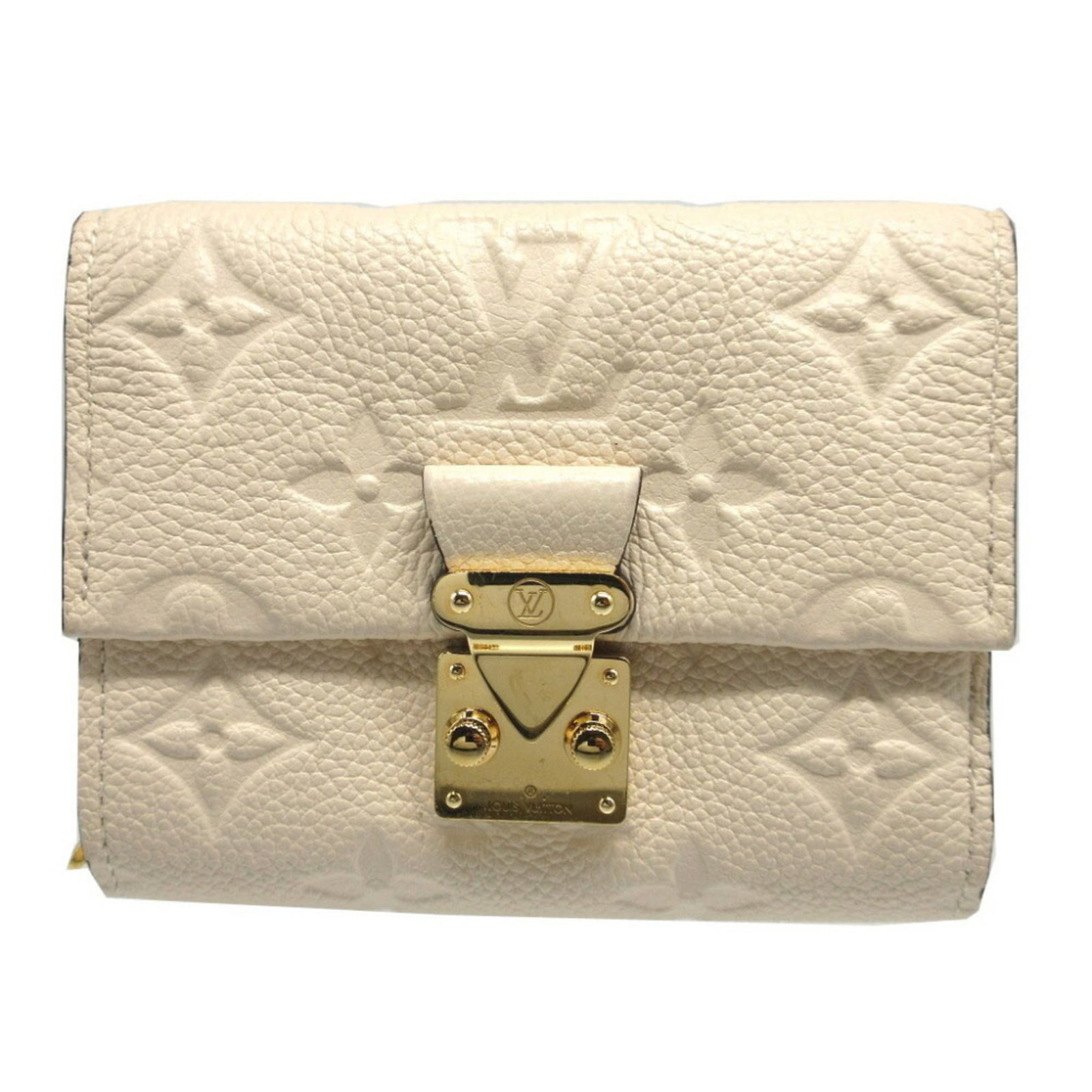 Louis Vuitton Wallet (Tri-Fold) Monogram Empreinte: Louis Vuitton Wallet (Tri-Fold) Monogram Empreinte This Louis Vuitton Wallet (Tri-Fold) Monogram Empreinte features the iconic brand's signature design, with three folds and a classic cream color. The