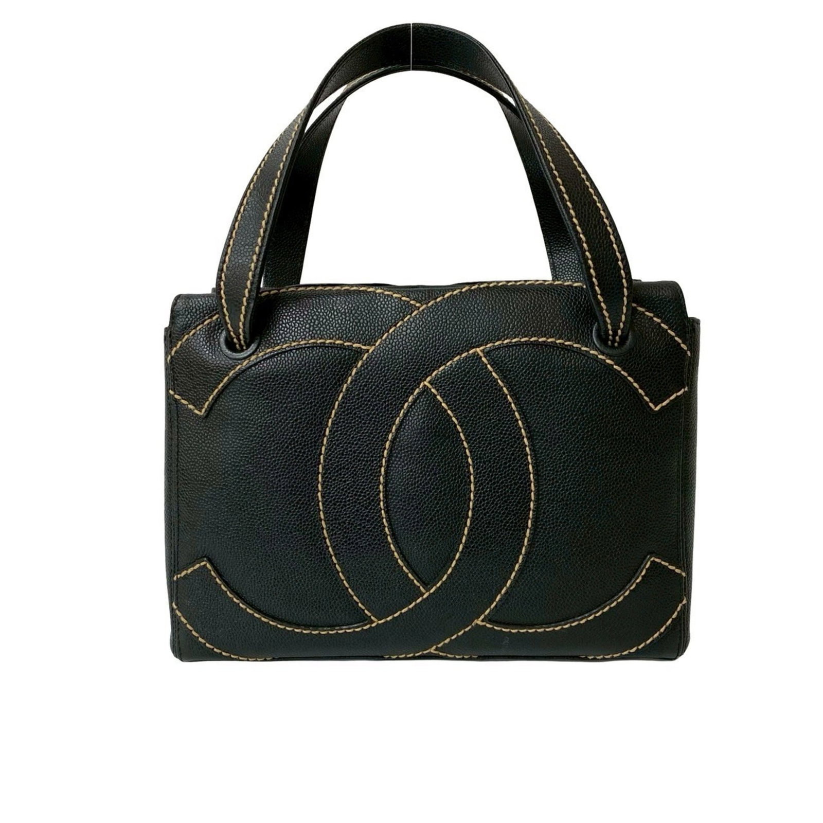 Chanel Handbag Grained Calfskin: Chanel Handbag Grained Calfskin The Chanel Handbag Grained Calfskin is a timeless black handbag made from high-quality grained calfskin. Measuring 21cm x 28cm x 9.5cm, this classic design features a w