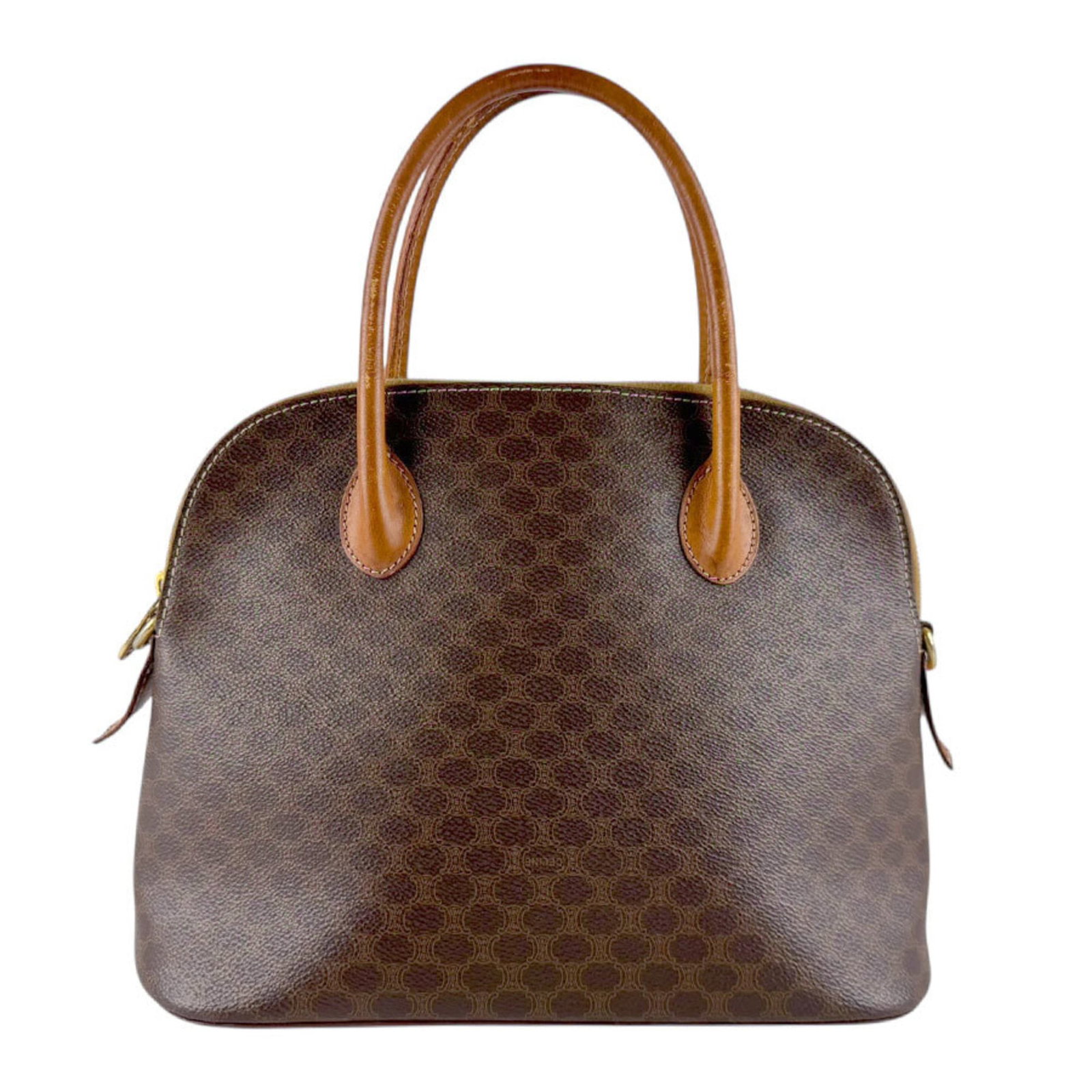 Celine Handbag Pvc: Celine Handbag Pvc This Celine handbag features a durable PVC material and a classic brown color. With its dimensions of 22cm x 28cm x 12cm, it has a sleek and compact design. The bag shows signs of p