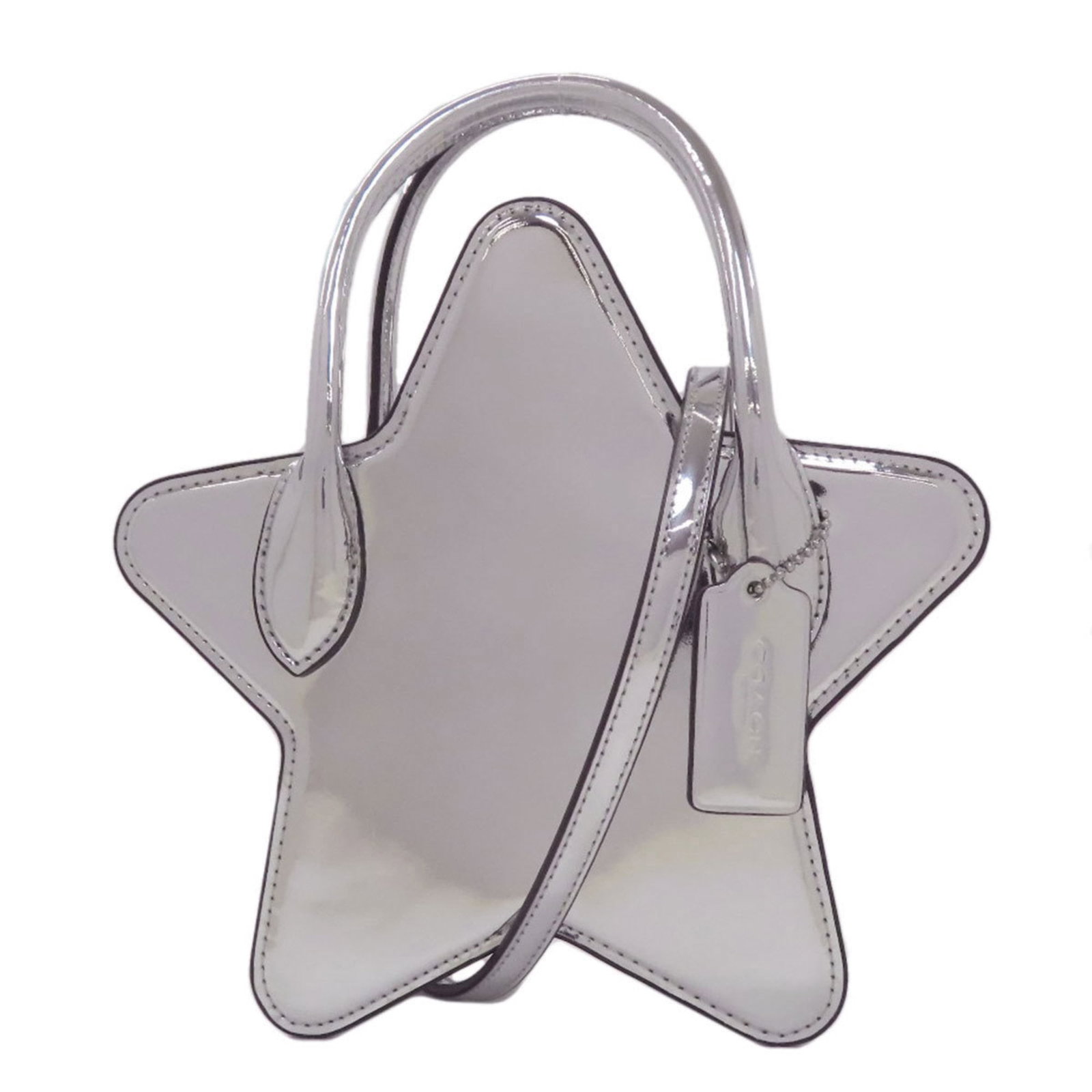 Coach Handbag Leather: Coach Handbag Leather This Coach handbag features high-quality leather in a silver finish. With its compact size and classic design, it's perfect for everyday use. The bag shows some signs of wear, in