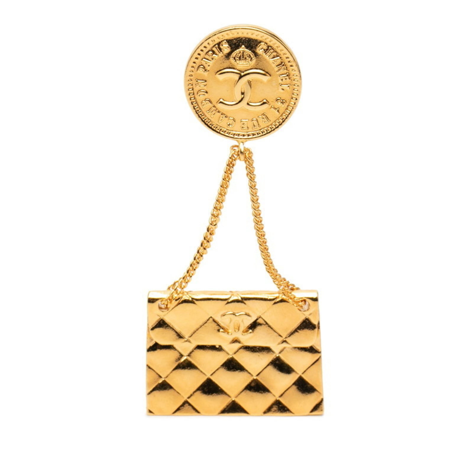 Chanel Brooch Gold Plating: Chanel Brooch Gold Plating Gold Plating adds an elegant touch to this Chanel Brooch. Traces of usage and minor scratches can be seen on its surface, giving it a worn-in feel. The brooch measures 78cm 