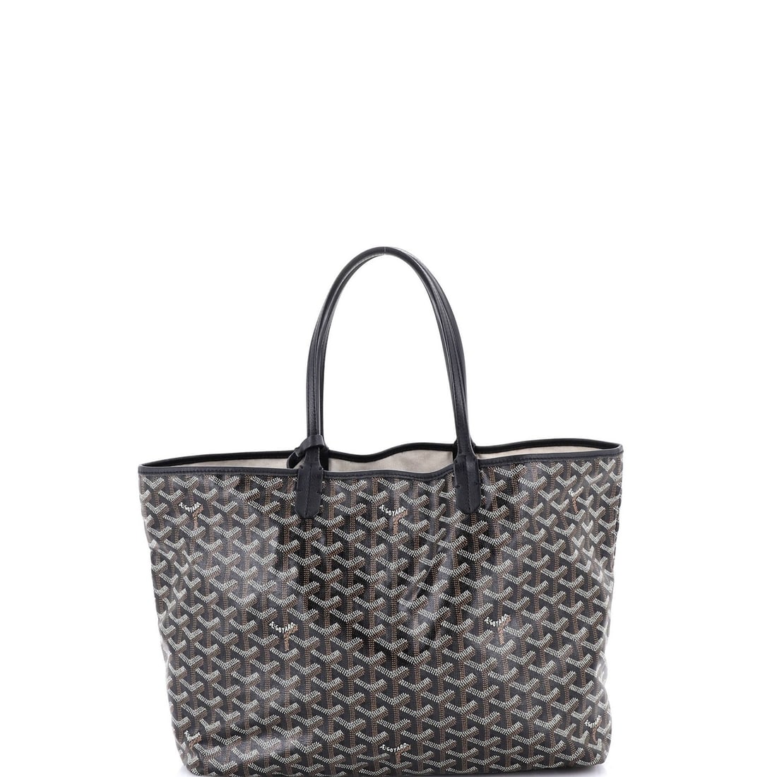 Saint Louis Tote Goyard Canvas Coated PM: Saint Louis Tote Goyard Canvas Coated PM The Saint Louis Tote Goyard Canvas Coated PM boasts a sleek black exterior with neutral interior and silver hardware. With its classic design and durable canva
