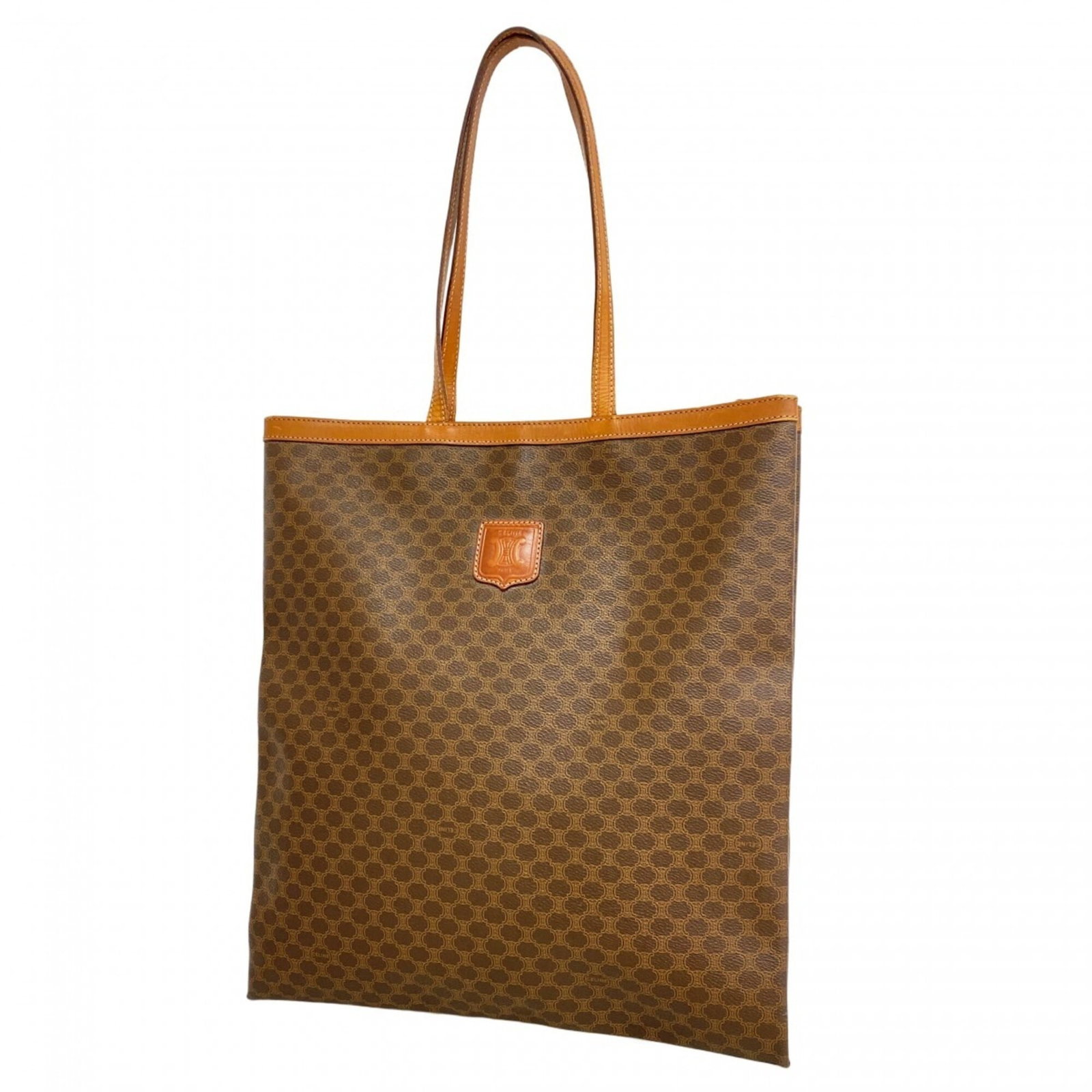 Celine Tote Bag Pvc: Celine Tote Bag Pvc This Celine Pvc Tote Bag has a classic brown color and gold hardware, adding a touch of sophistication to any outfit. Measuring 39cm x 35cm x 1.5cm, it's a compact yet stylish acce
