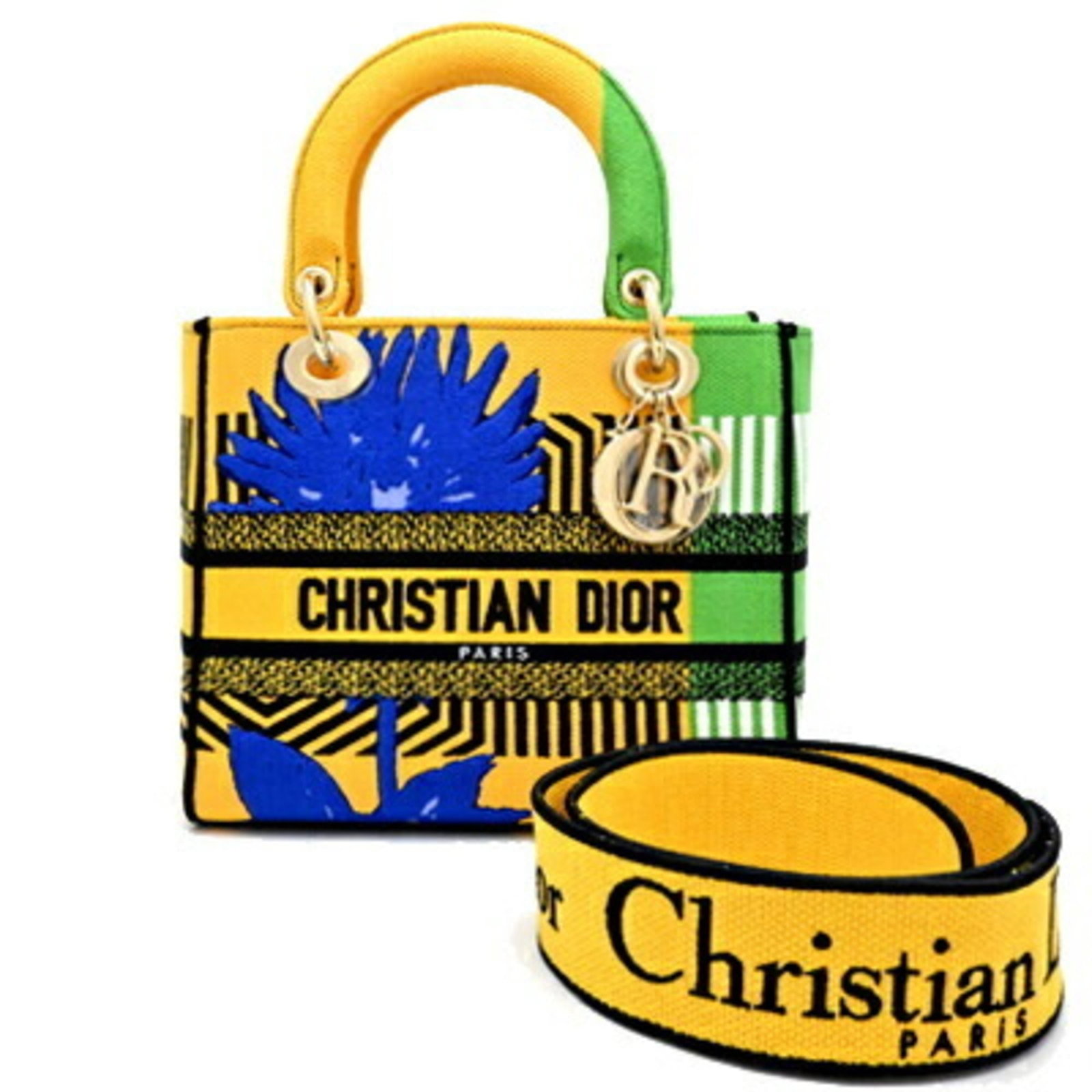 Christian Dior Handbag Canvas: Christian Dior Handbag Canvas Christian Dior's iconic canvas handbag boasts a vibrant multi-color design, with a bright yellow hue standing out against its canvas background. The bag measures 20cm x 2