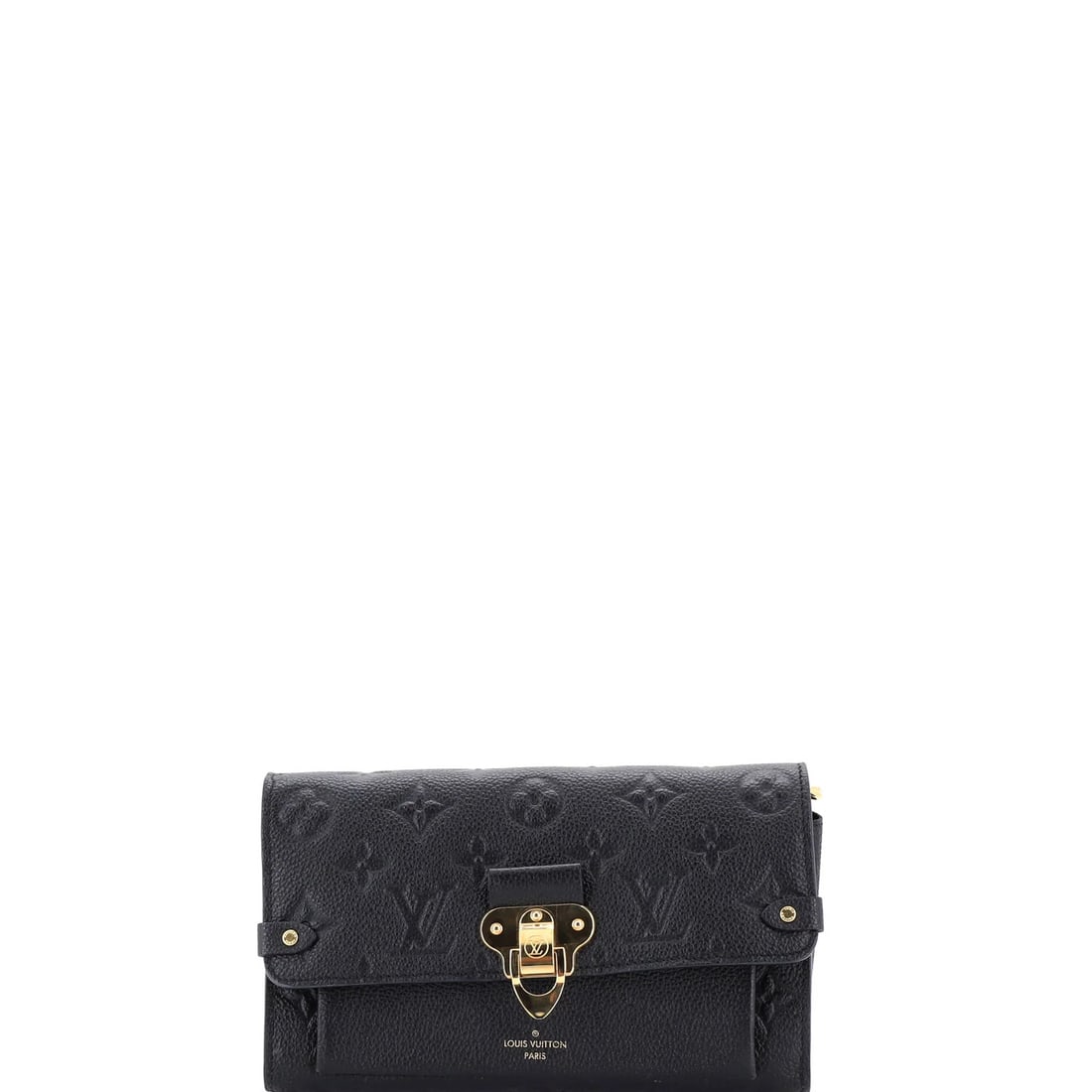 Vuitton Louis Chain Wallet Monogram Empreinte Leather: Vuitton Louis Chain Wallet Monogram Empreinte Leather The Vuitton Louis Chain Wallet Monogram Empreinte Leather features a classic design with a black exterior and gold hardware, showcasing the iconic