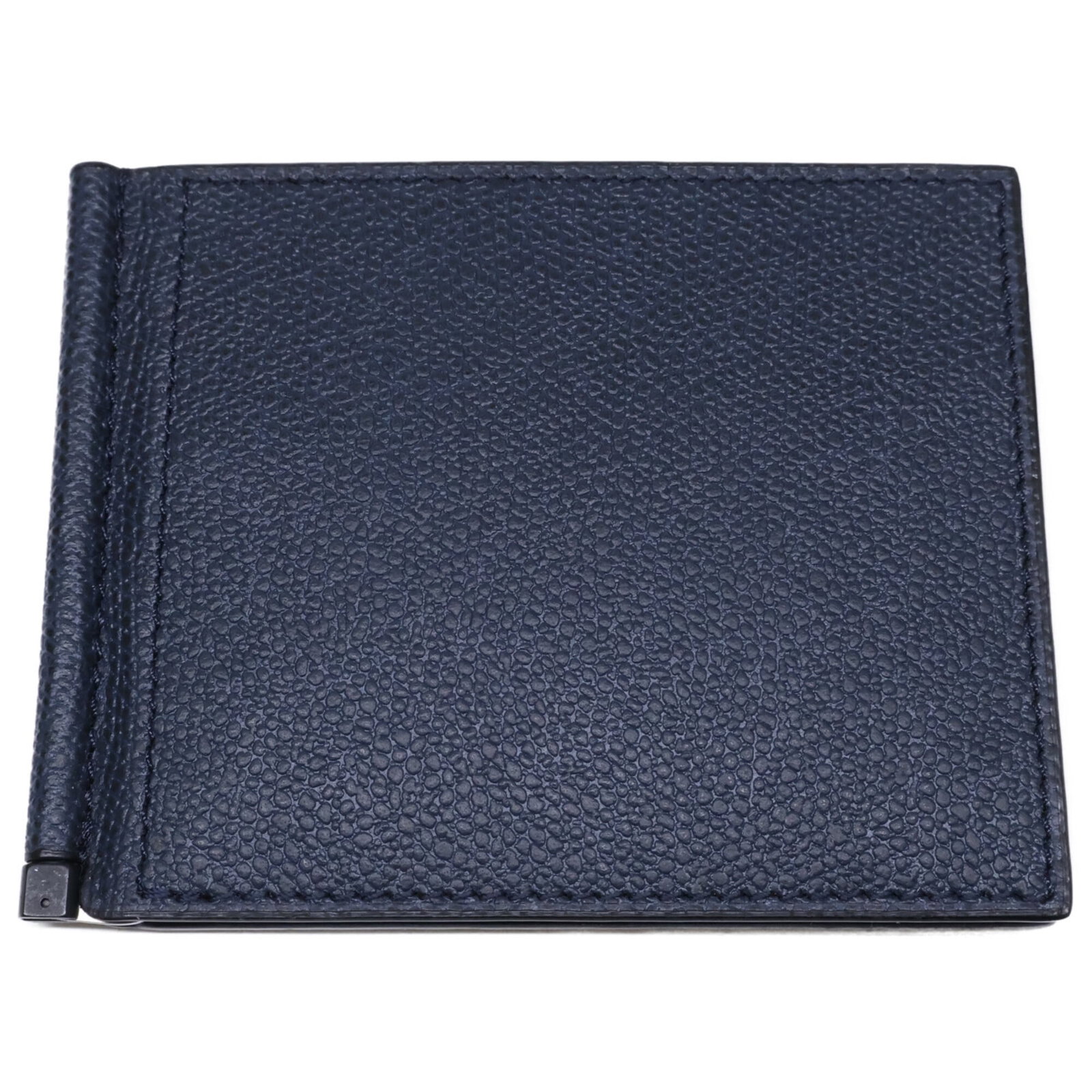 Valextra Money Clip Leather: Valextra Money Clip Leather The Valextra Money Clip Leather boasts a sleek navy color and premium leather construction. Measuring 8.5cm x 11cm, this compact accessory features a sturdy design with a s